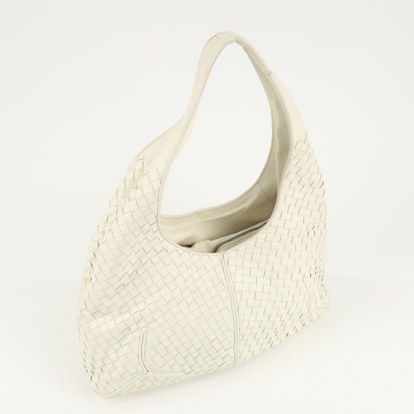 BOTTEGA VENETA Intrecciato Leather Shoulder Bag White 145552 Used