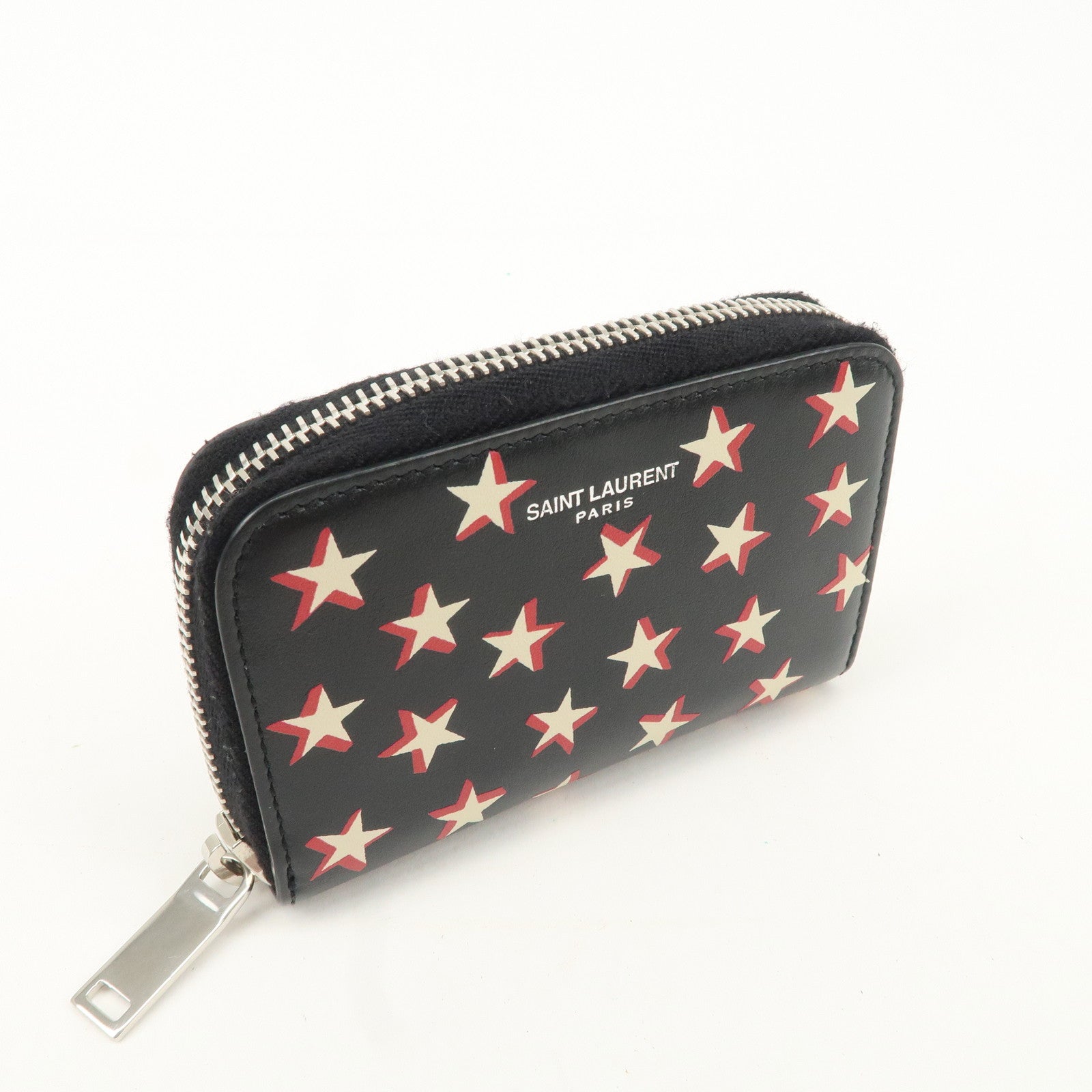 Saint Laurent Paris Leather Coin Case Case Star Print Black Used