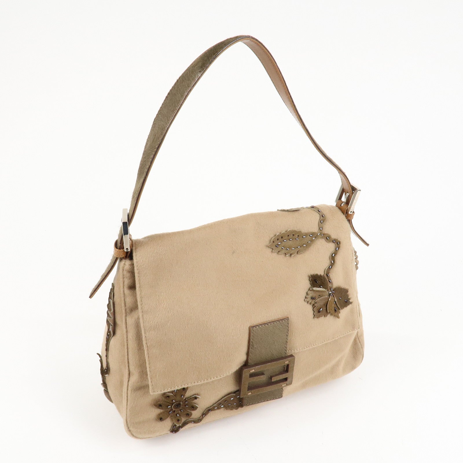 FENDI Mamma Baguette Wool Unborn Calf Shoulder Bag 26325 Used