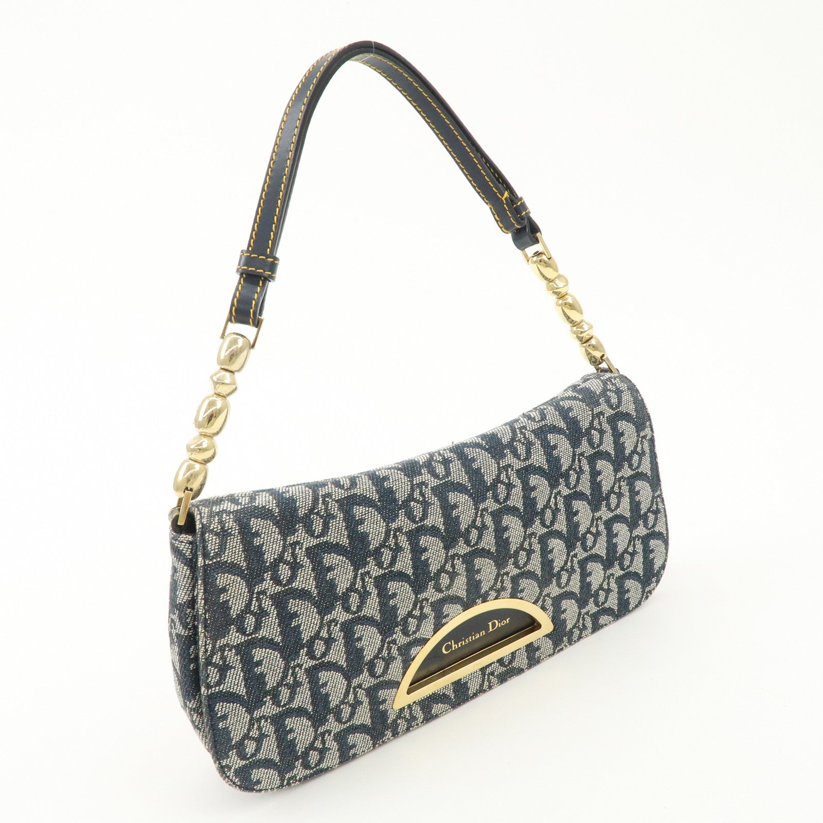 Christian Dior Maris Pearl Trotter Canvas Leather Shoulder Bag Used