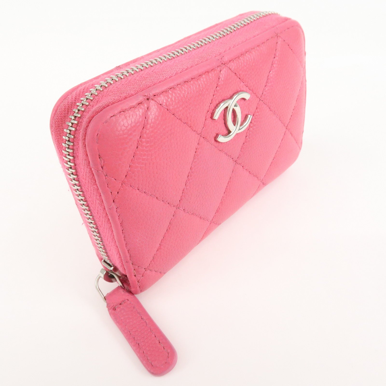 CHANEL Matelasse Caviar Skin Zippy Around Coin Purse Pink Used