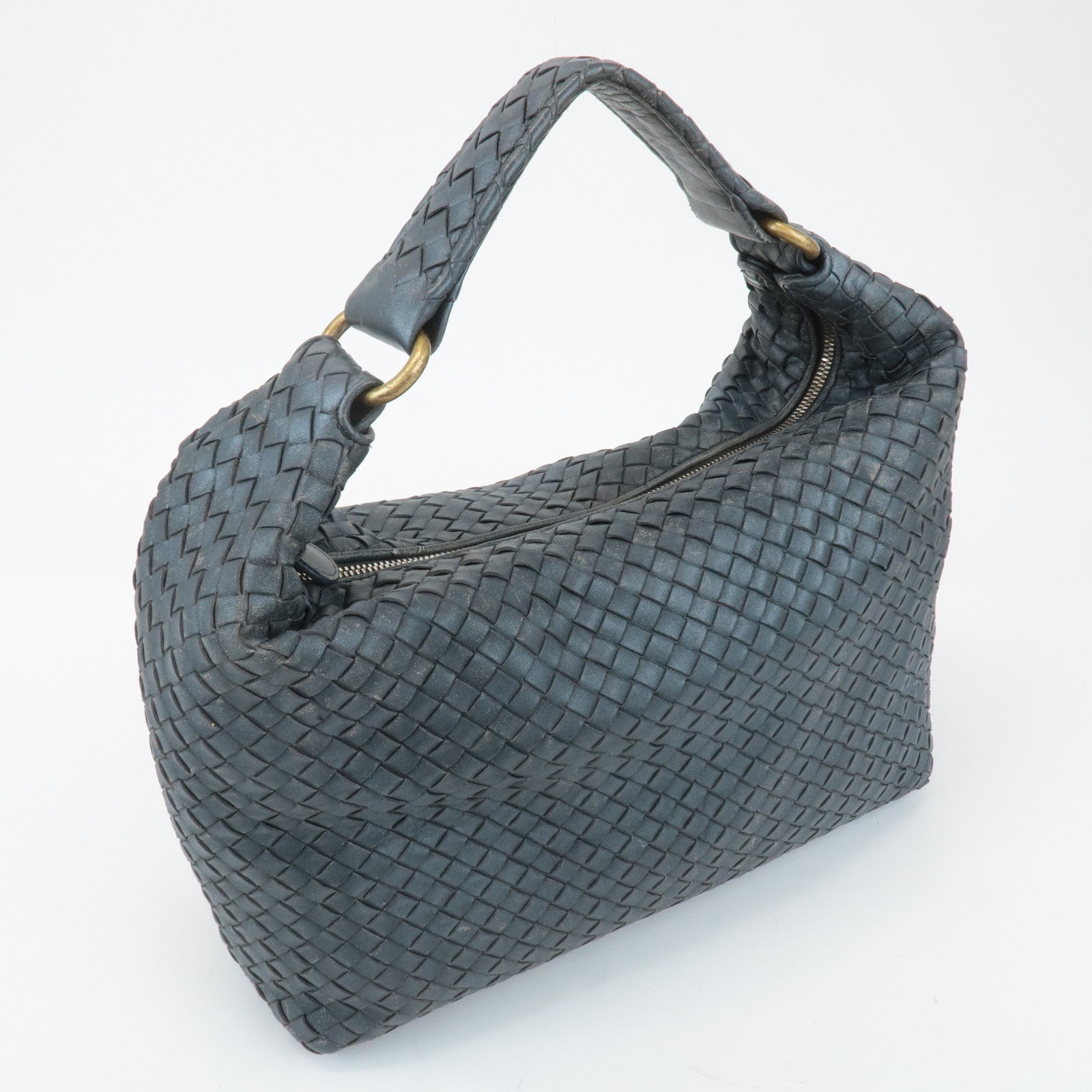 BOTTEGA VENETA Intrecciato Leather Shoulder Bag Gray 181347 Used