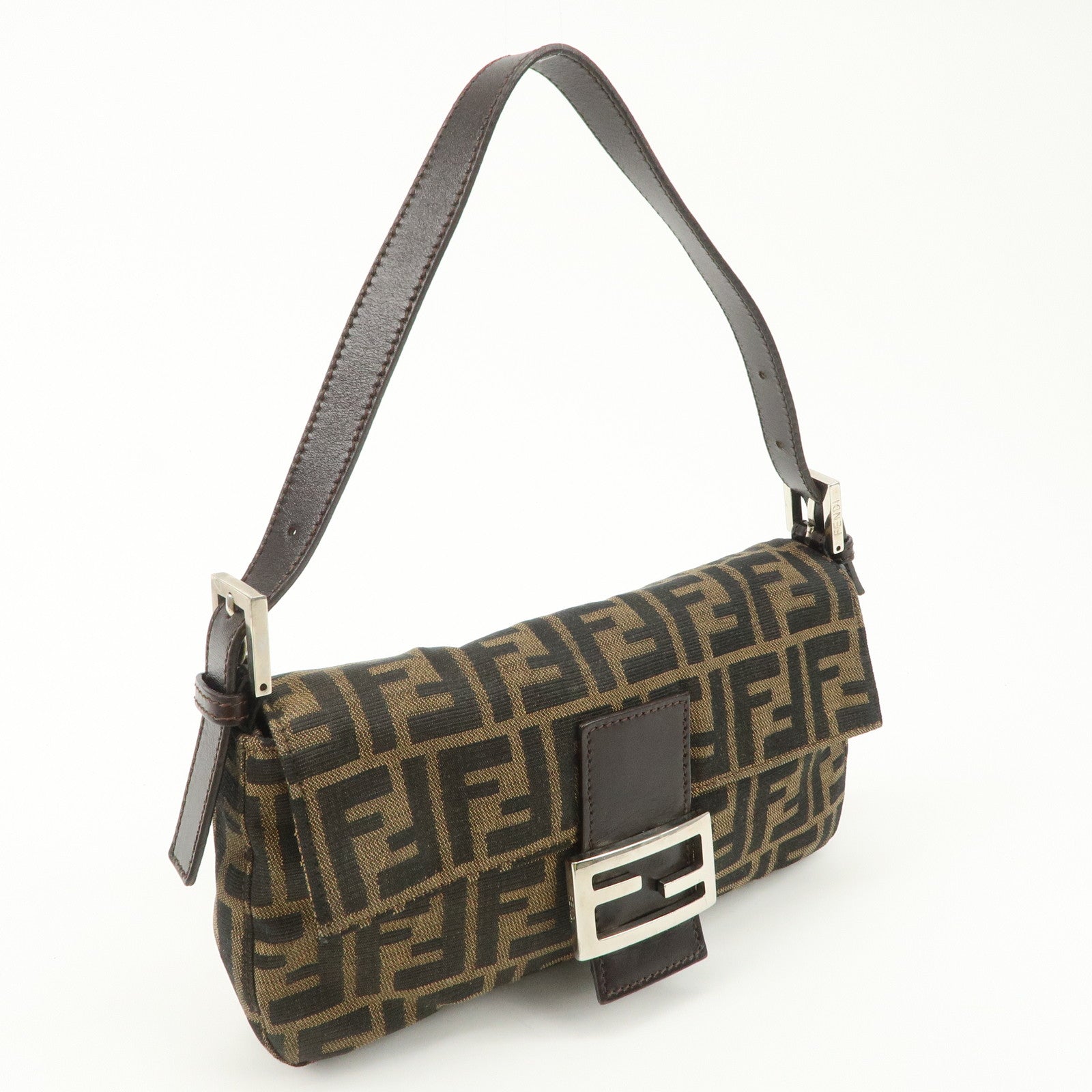 FENDI Mamma Bagguette Zucca Canvas Leather Shoulder Bag 26424 Used