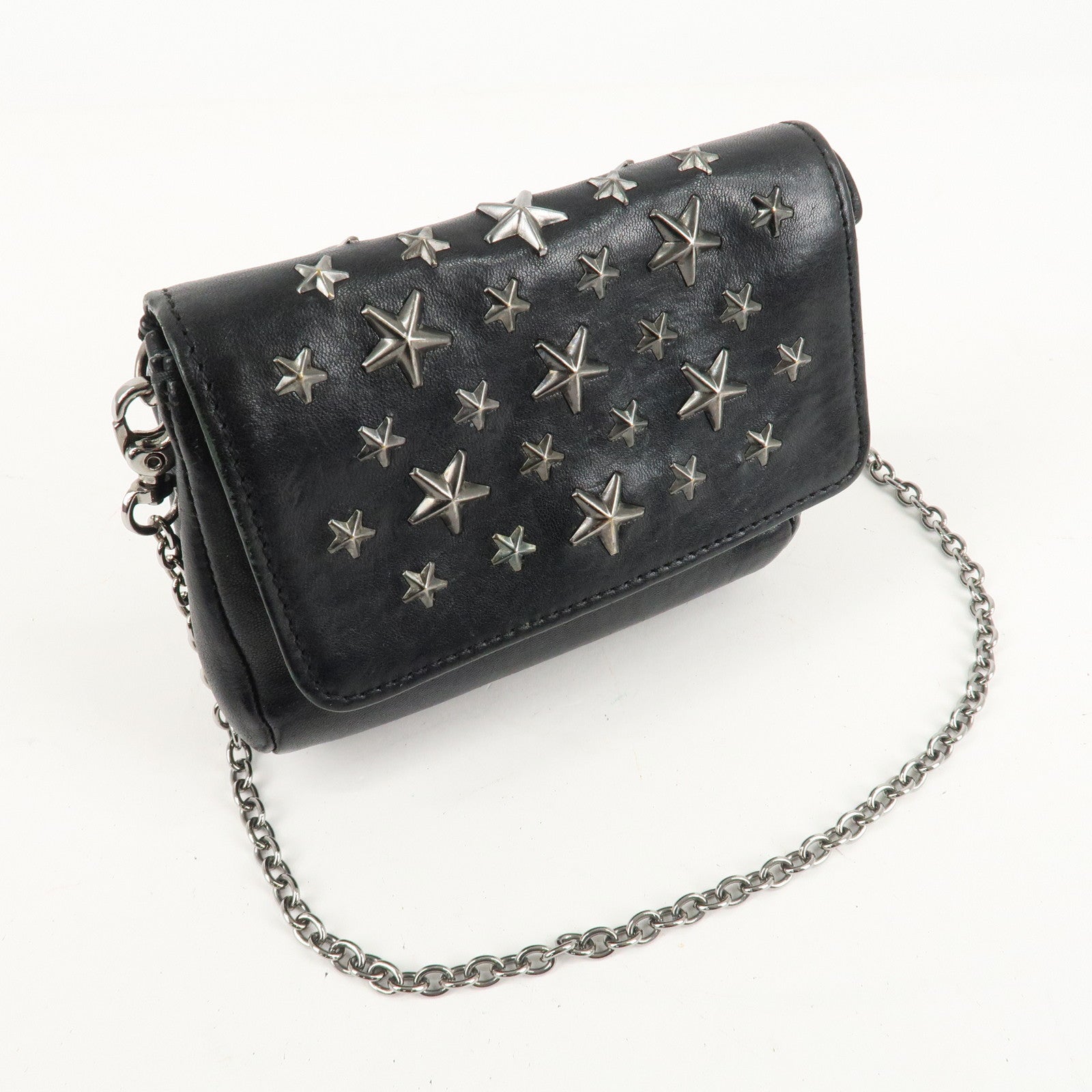 JIMMY CHOO Leather Chain Small Shoulder Bag Black Silver HDW Used
