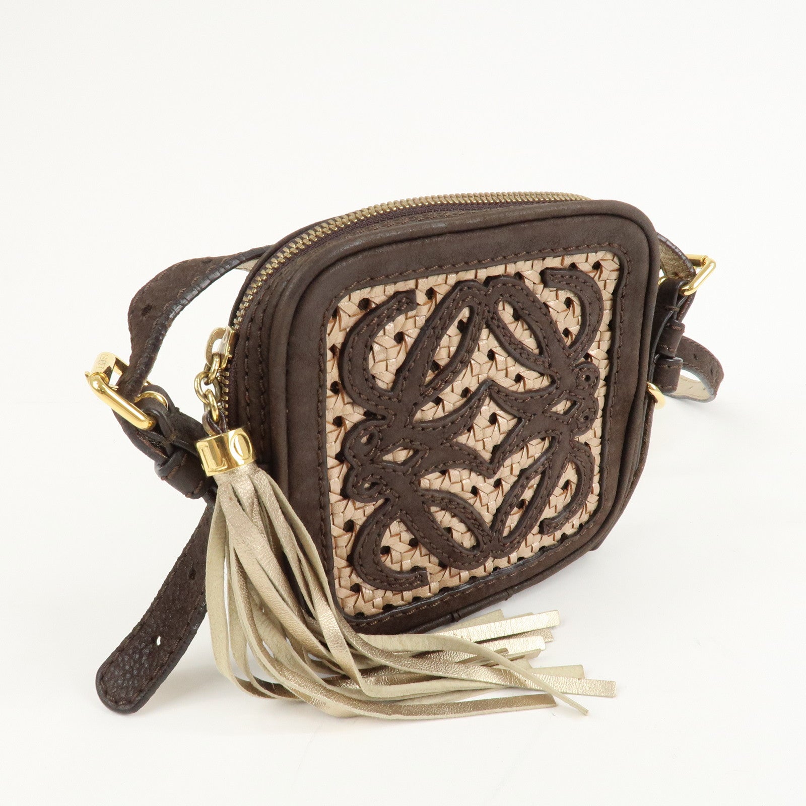 LOEWE Anagram Leather Mini Shoulder Bag Crossbody Bag Brown Used