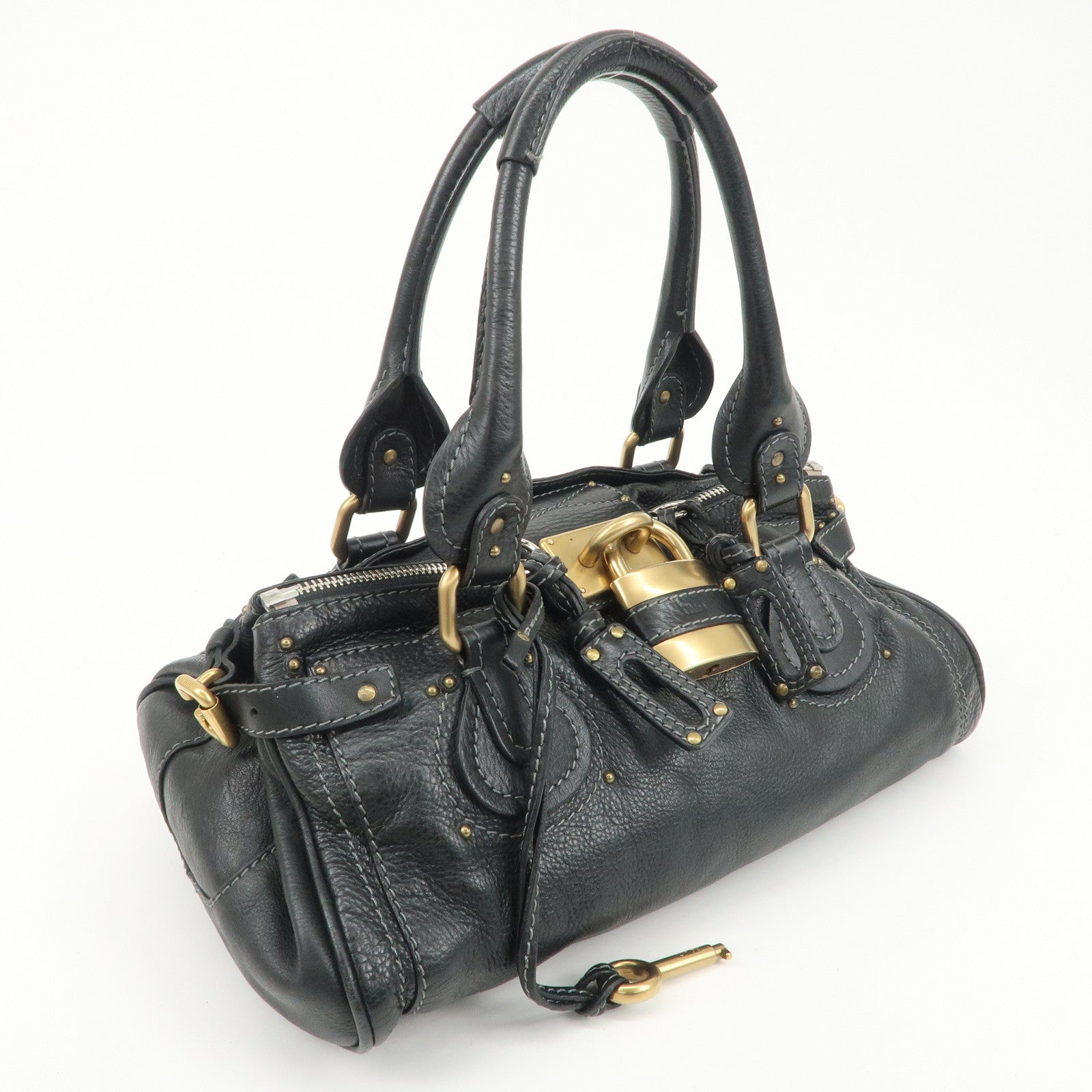 Chloe Paddington Leather Hand Bag Black Gold Hardware Used