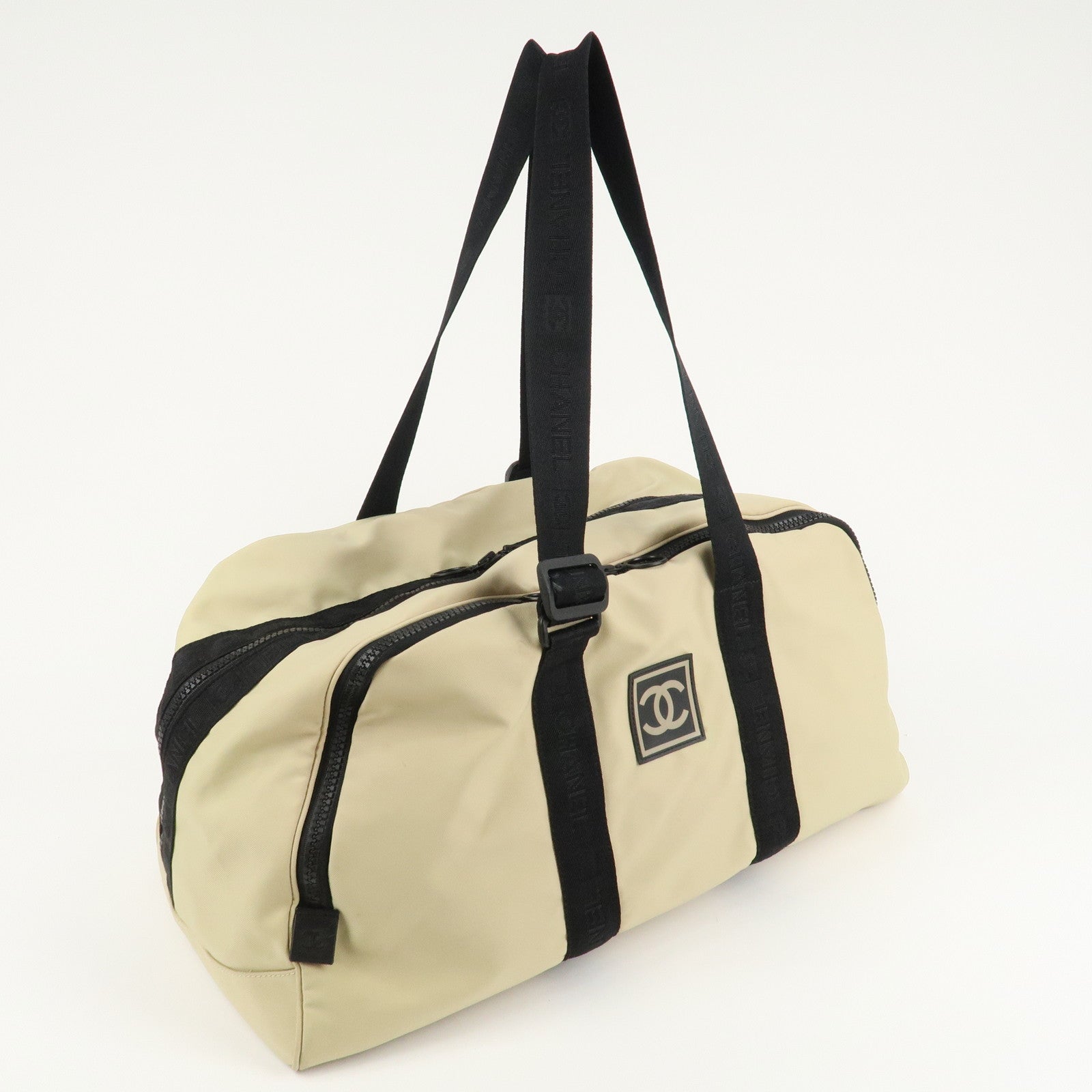 CHANEL Chanel Sport Nylon Boston Bag Beige Black A19977 Used