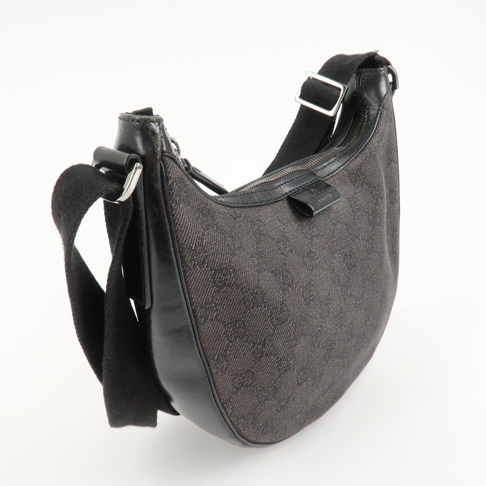 GUCCI GG Denim Leather Shoulder Bag Dark Brown 101682 Used