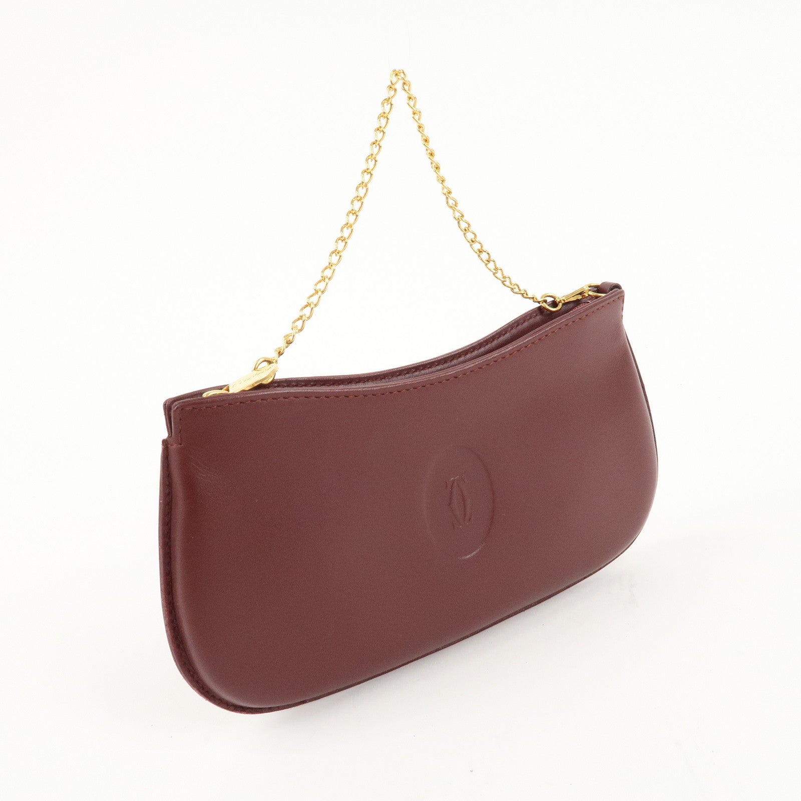 Cartier Must Line Must Do Leather Chain Strap Pouch Bordeaux Used