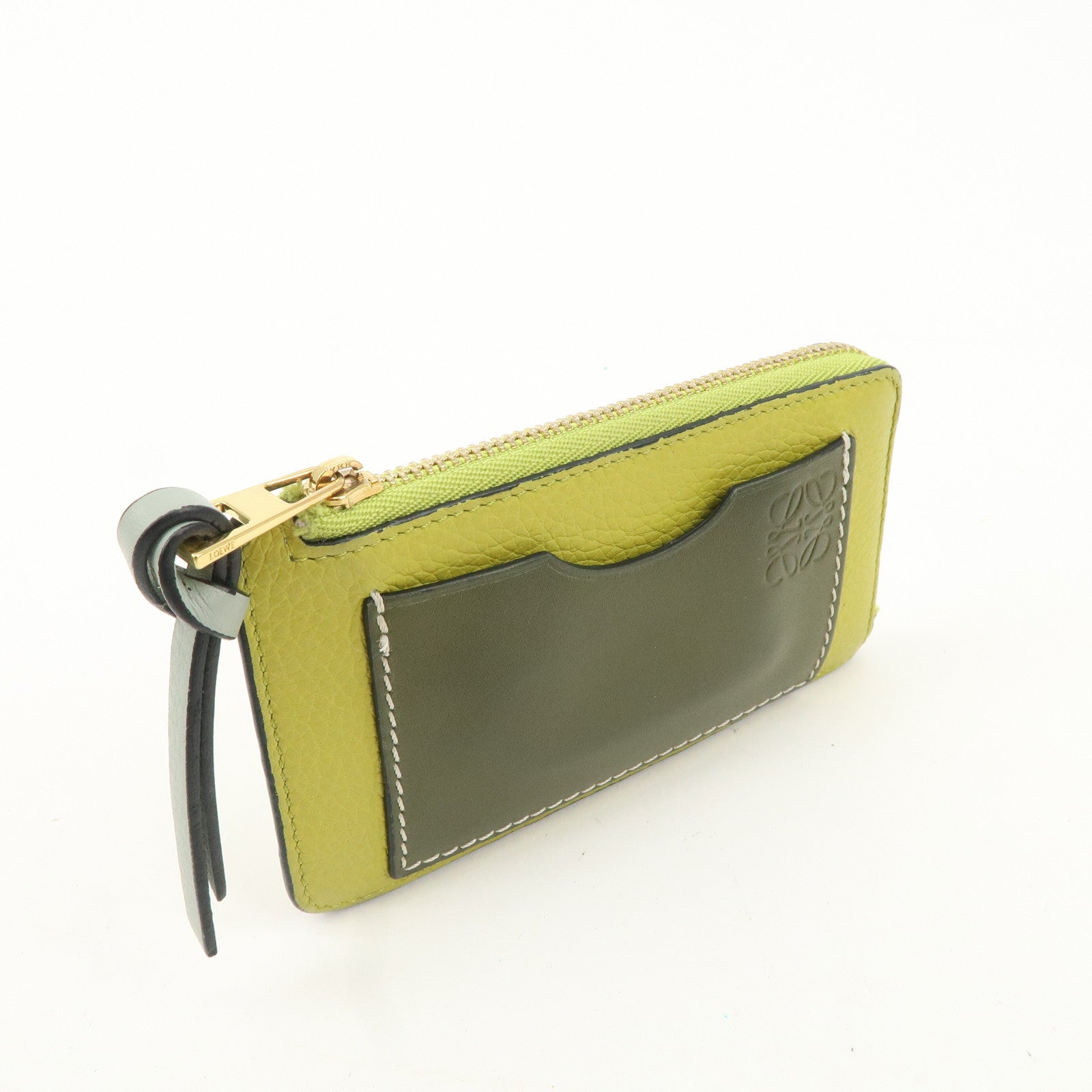 LOEWE Anagram Leather Coin Case Fragment Case Yellow Khaki Used