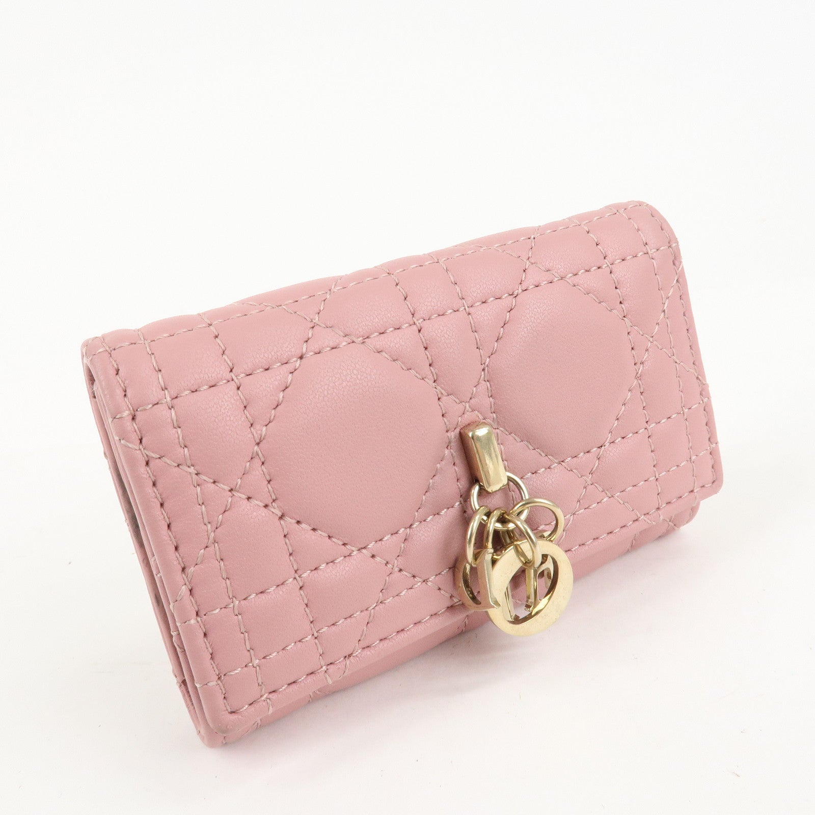 Christian Dior Cannage Leather 4 Key Case Key Chain Pink Used