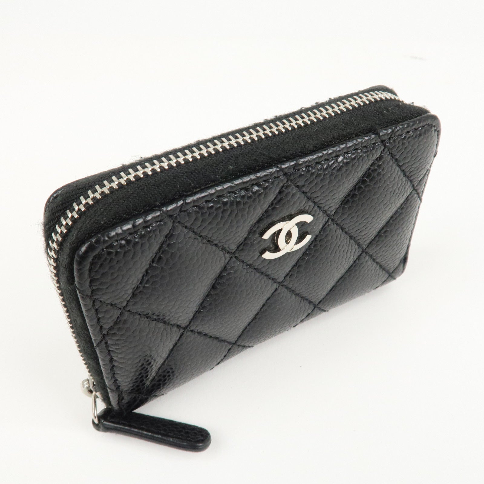 CHANEL Matelasse Caviar Skin Around Zipper Coin Case Black AP0216 Used