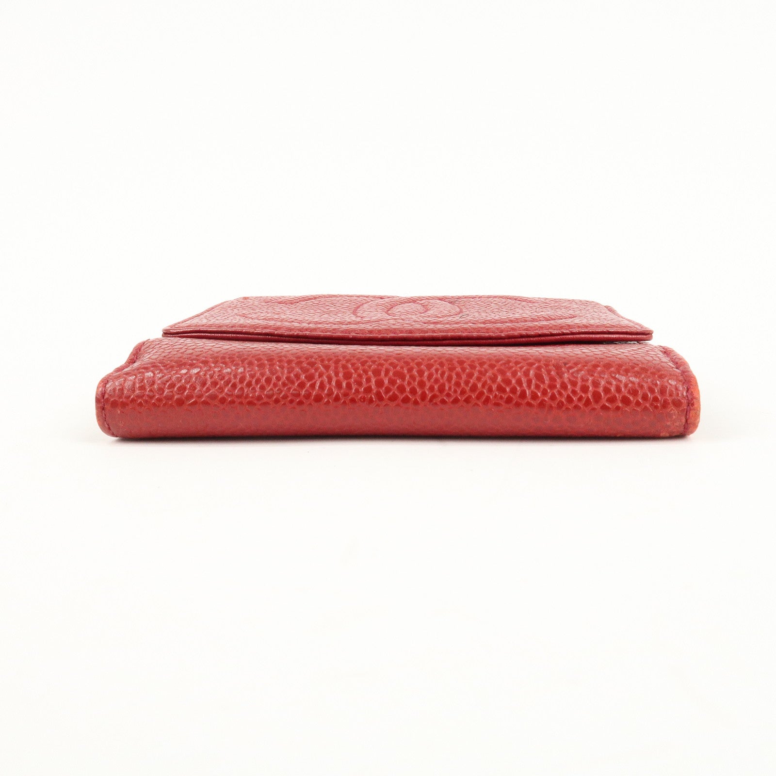 CHANEL Caviar Skin Coco Mark W Hook Compact Wallet A01427 Used