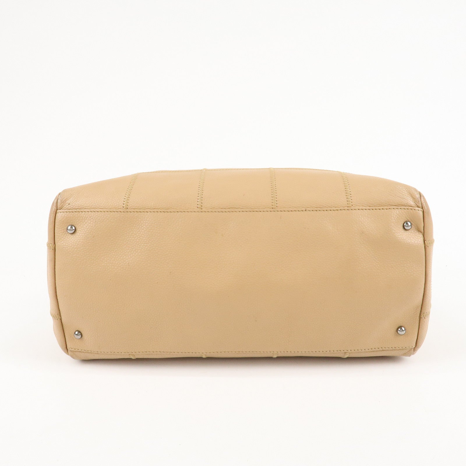 CHANEL Chocolate Bar Caviar Skin Mini Boston Bag Beige A26135 Used