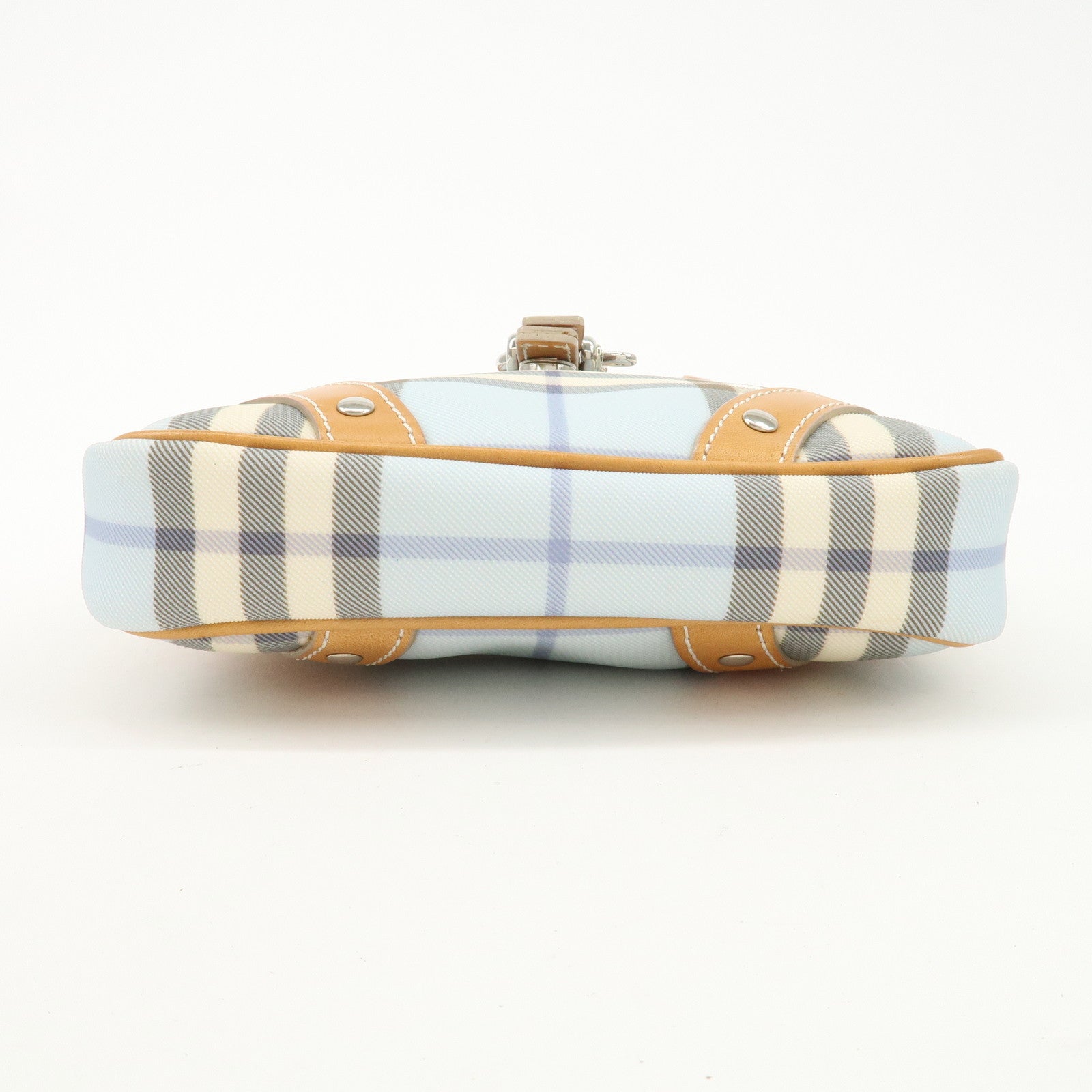 BURBERRY PVC Leather Nova Plaid Shoulder Bag Hand Bag Beige Blue Used