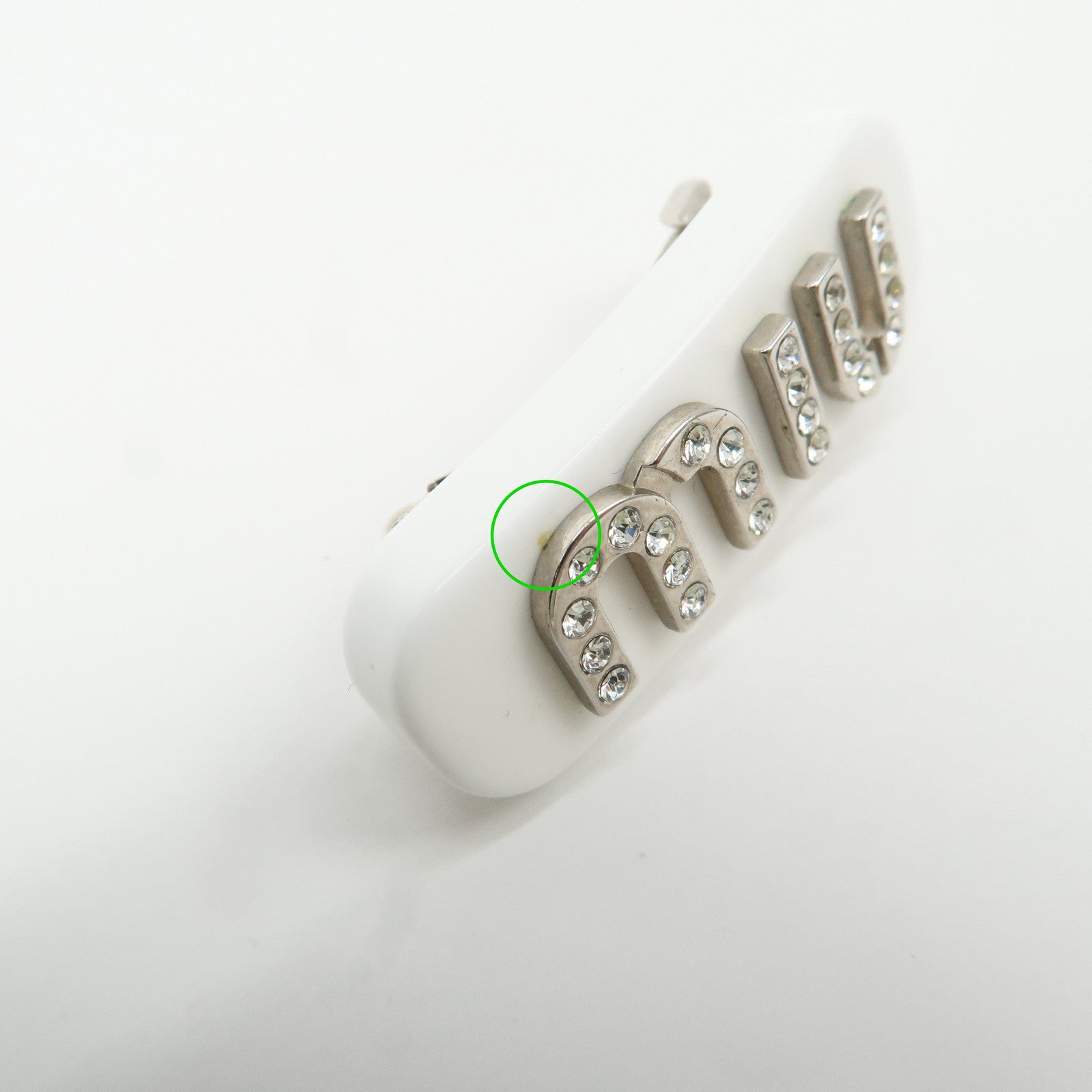 MIU MIU Plastic Rhine Stone Hair Clip White Silver Used