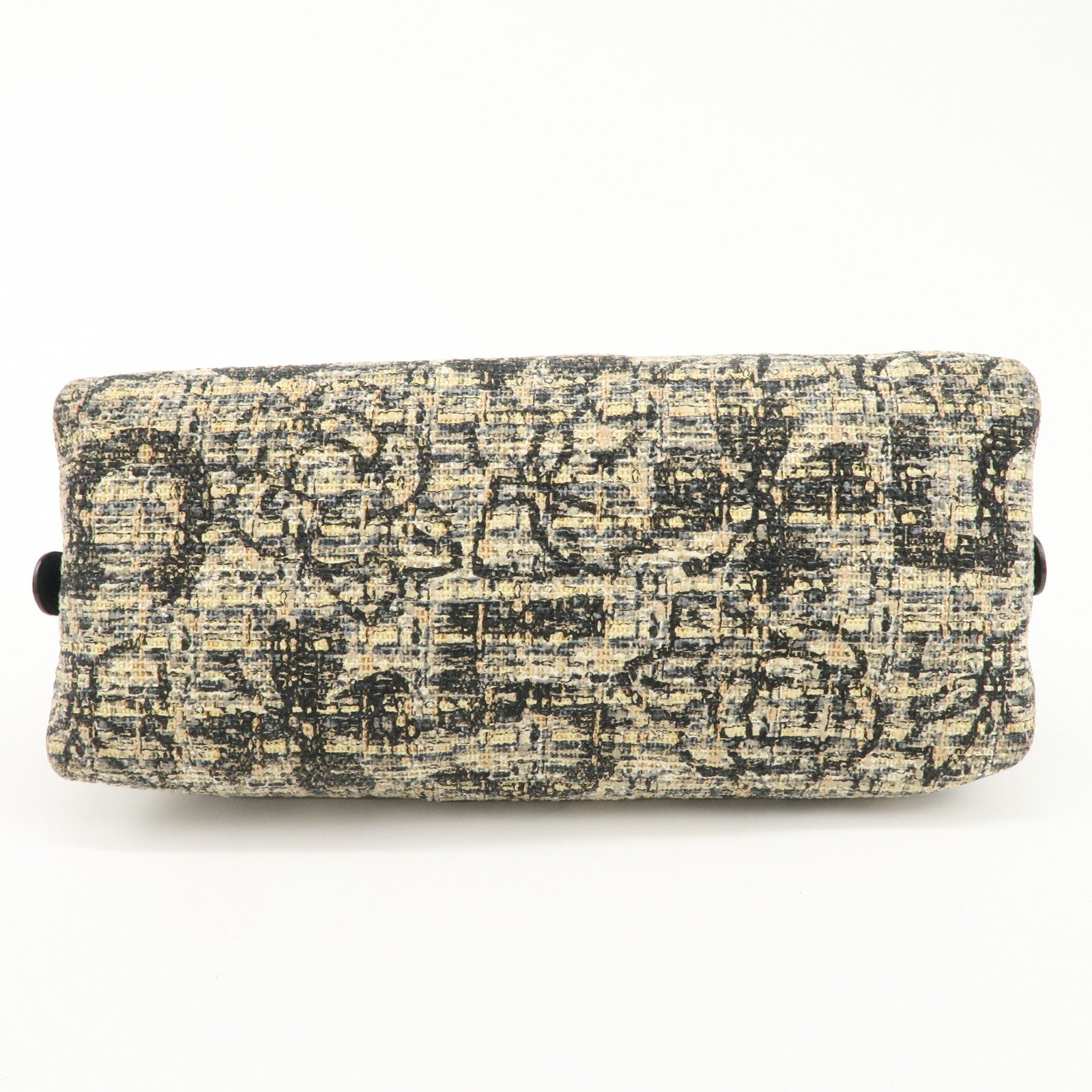 CHANEL Tweed Leather Shoulder Bag Hand Bag Black Beige Used