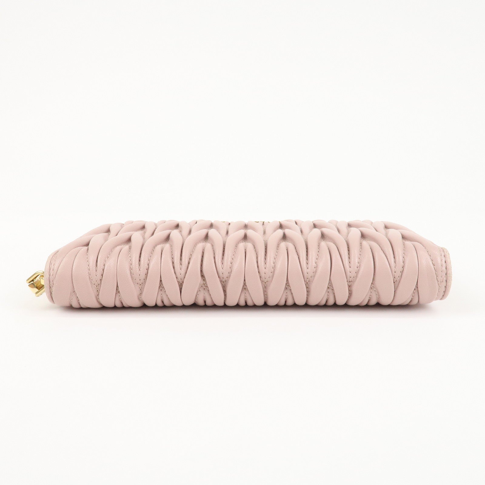 MIU MIU Matelasse Leather Round Zipper Long Wallet Pink Beige Used