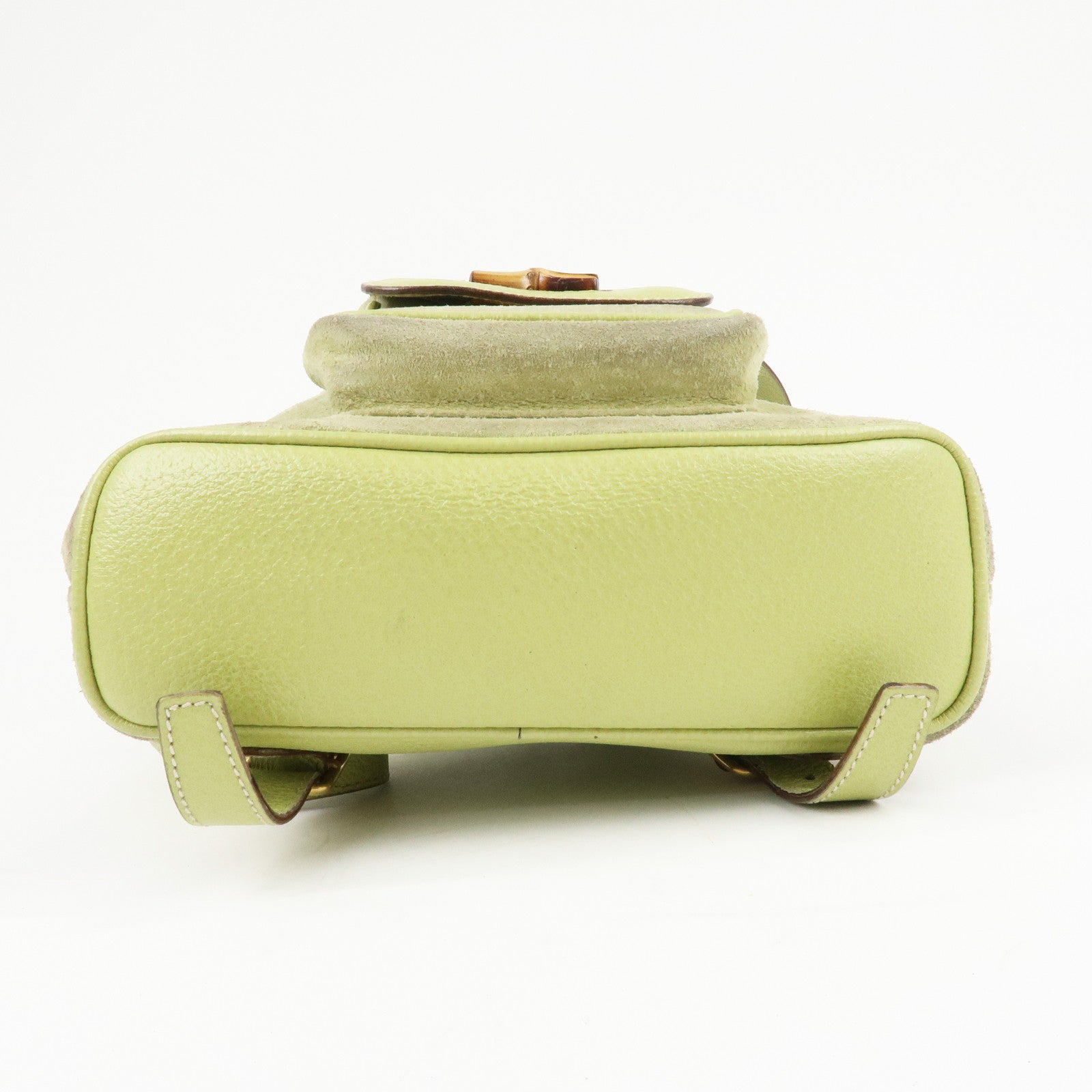 GUCCI Bamboo Suede Leather Backpack Light Green 003.1956.0030 Used