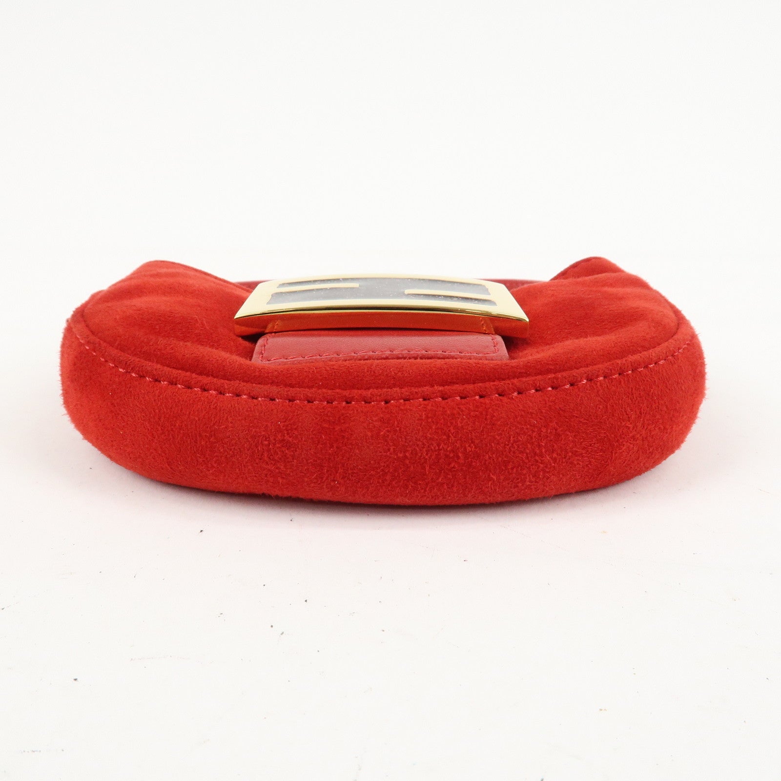 FENDI Suede Leather Mini Croissant Hand Bag Red 26673 Used
