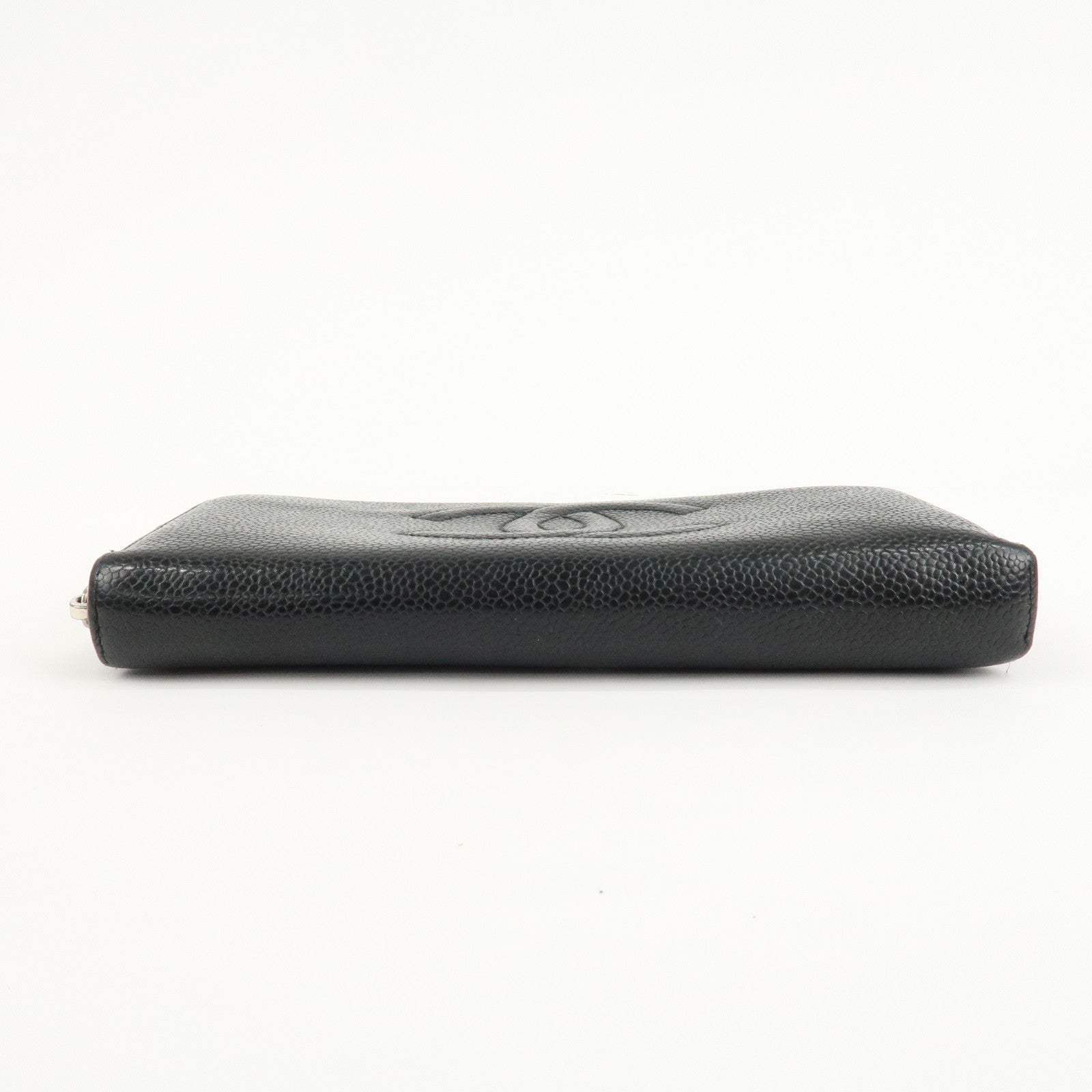 CHANEL Caviar Skin Zip Around Long Wallet Black A50071 Used