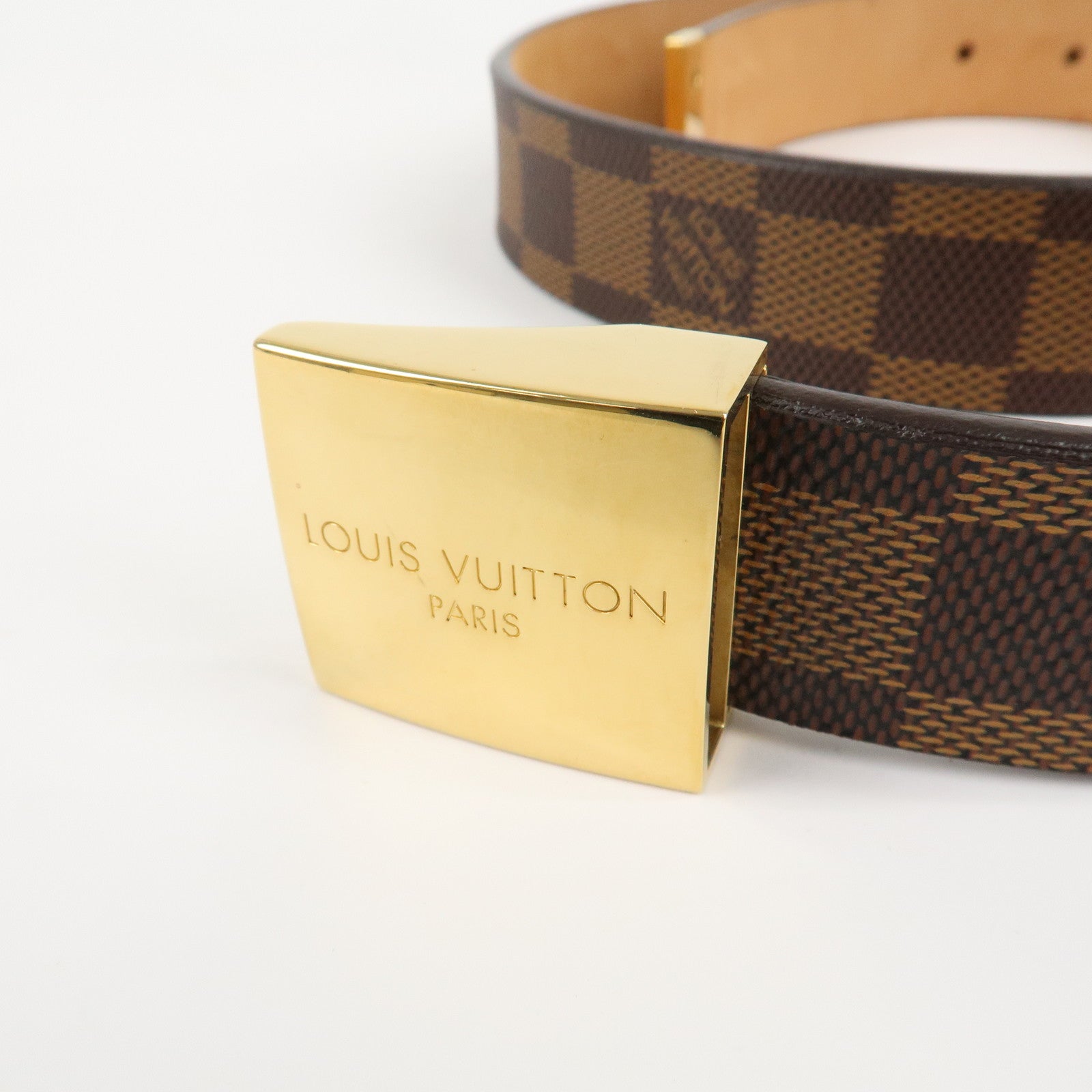 AuthLouis Vuitton Damier Ebene Saint Tulle Belt Carre 85/34 M6803V Used