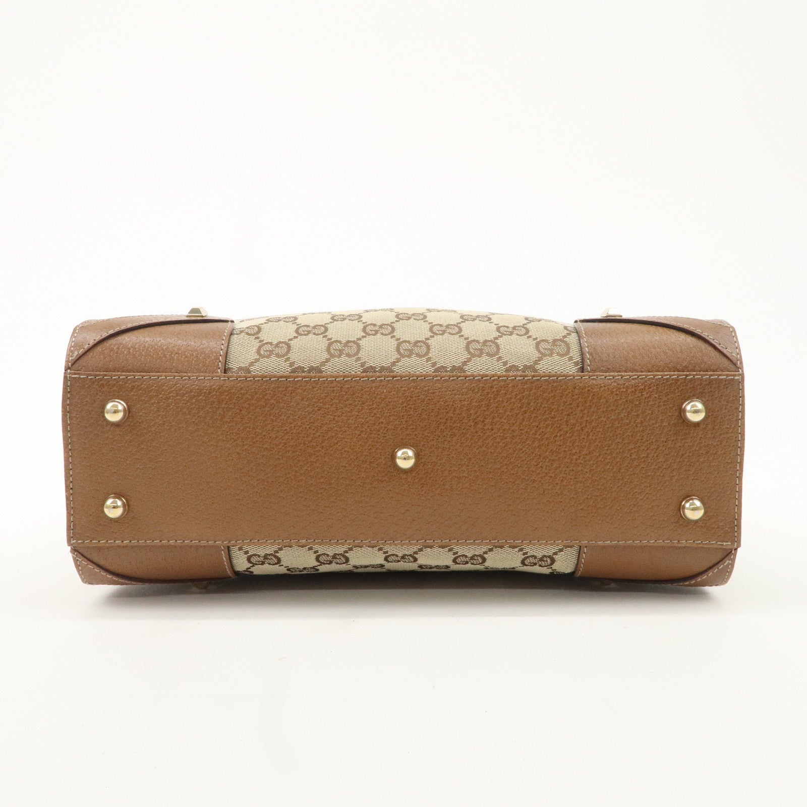 GUCCI GG Canvas Leather Tote Bag Hand Bag Beige Brown 120895 Used