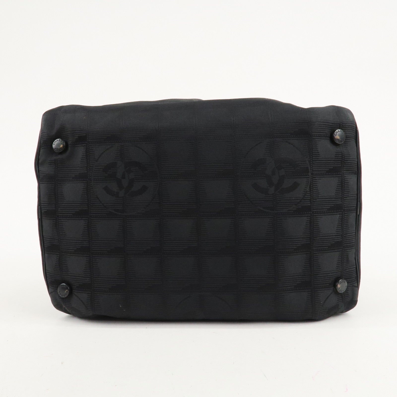 CHANEL New Travel Line Nylon Jacquard Leather Vanity Bag A15829 Used