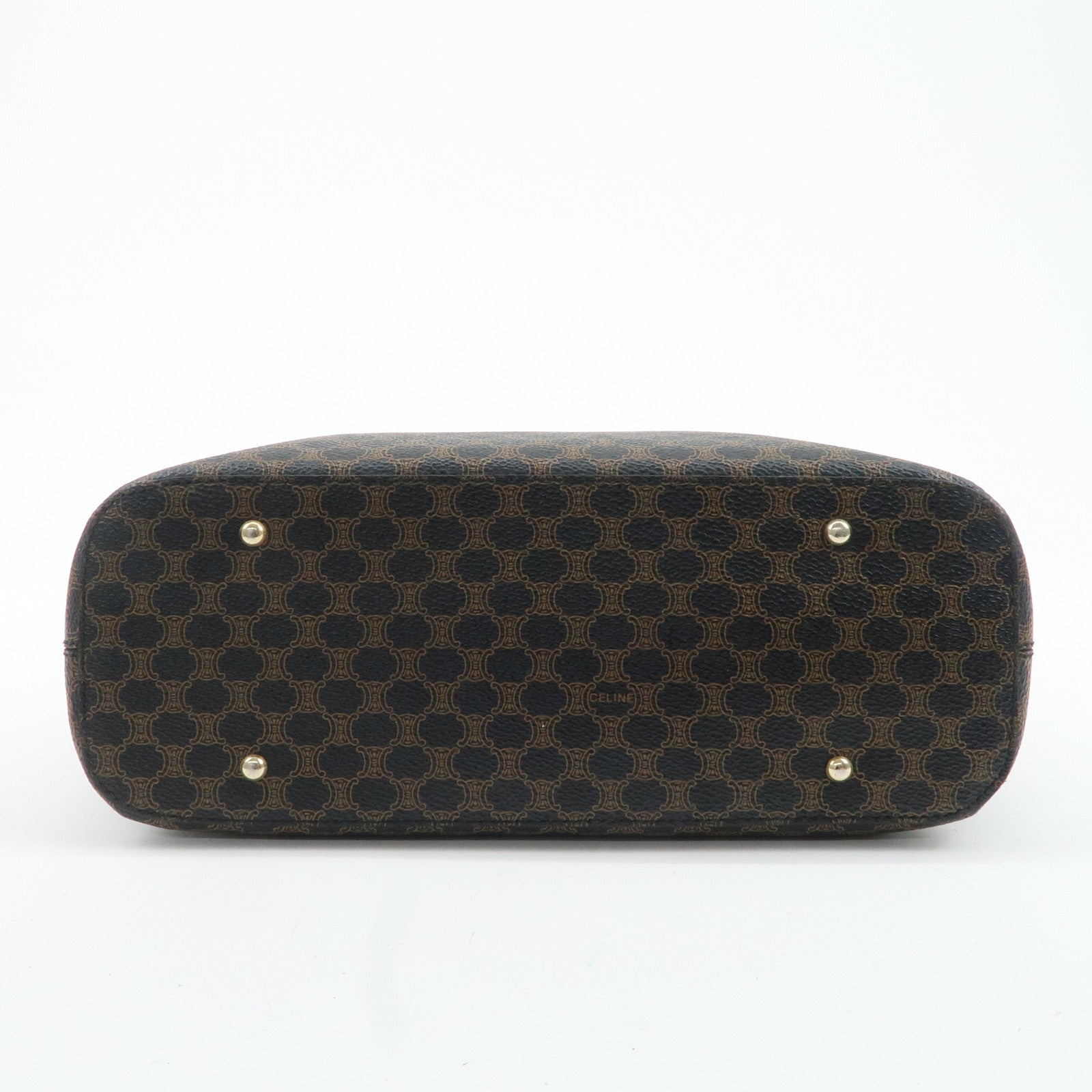CELINE Macadam PVC Leather Shoulder Bag Black Brown Gold HDW Used