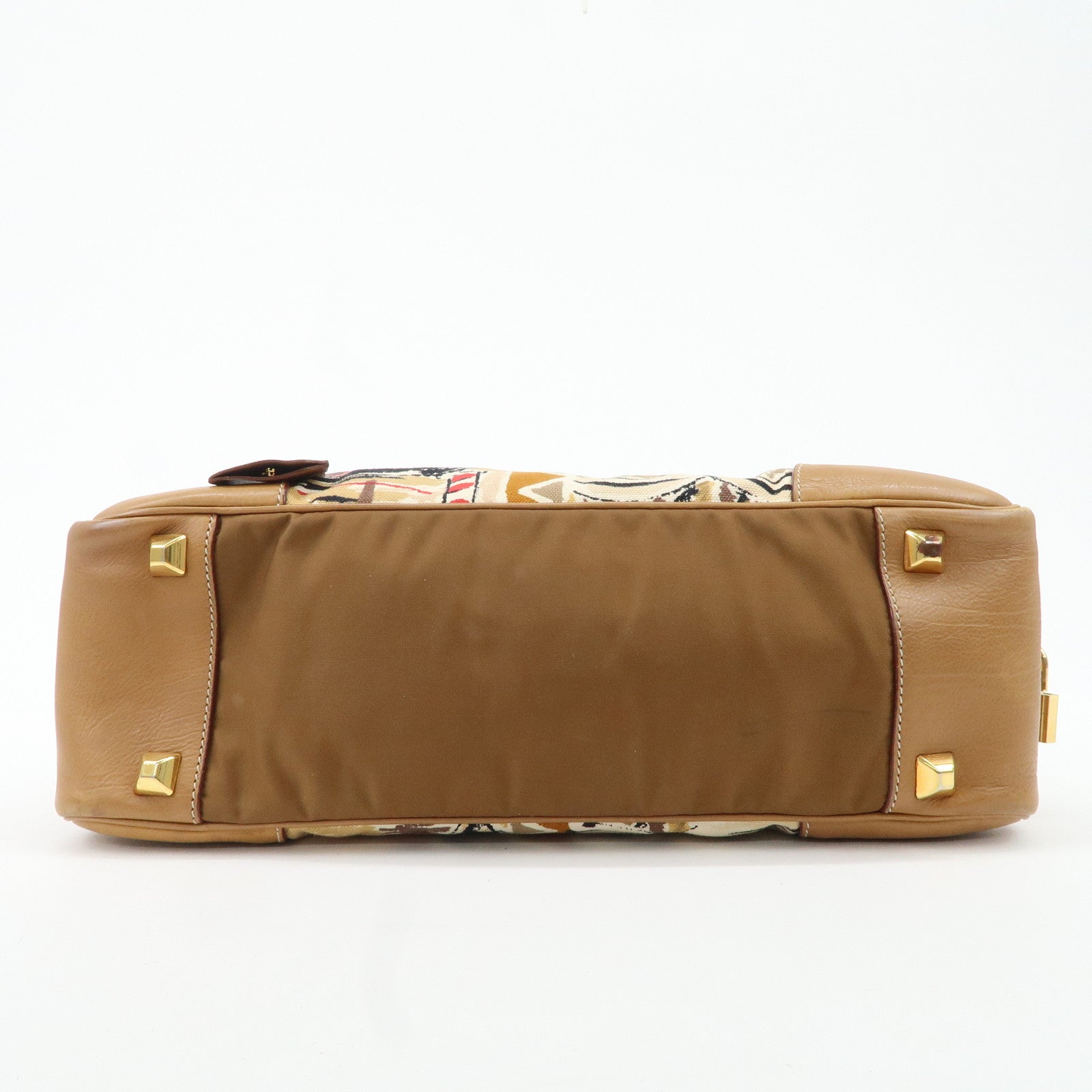 PRADA Logo Canvas Leather Nylon Shoulder Bag Boston Bag Brown Used