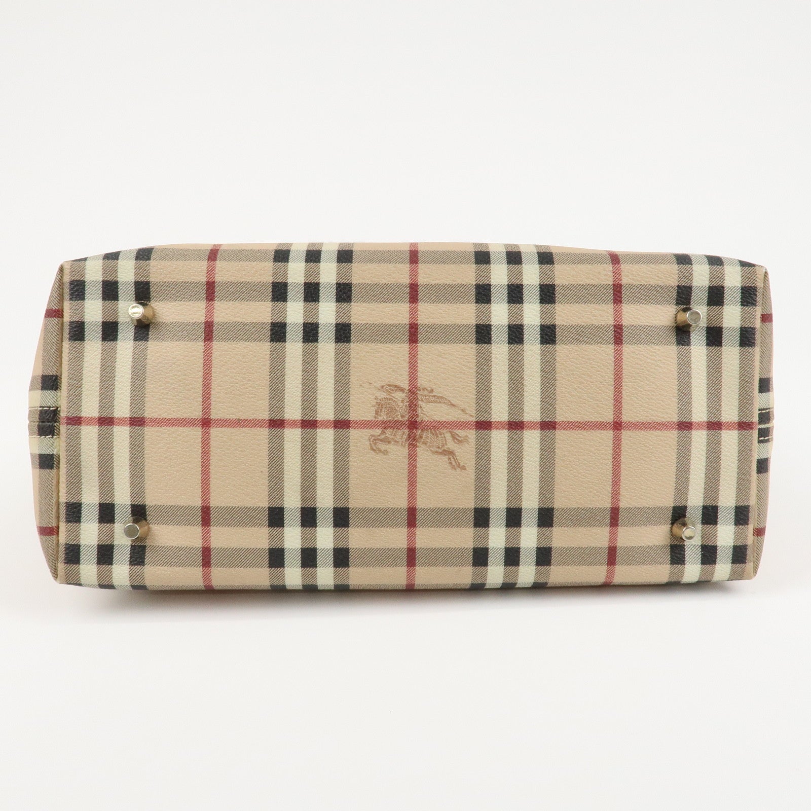 BURBERRY Nova Plaid PVC Leather Tote Bag Dark Brown Used