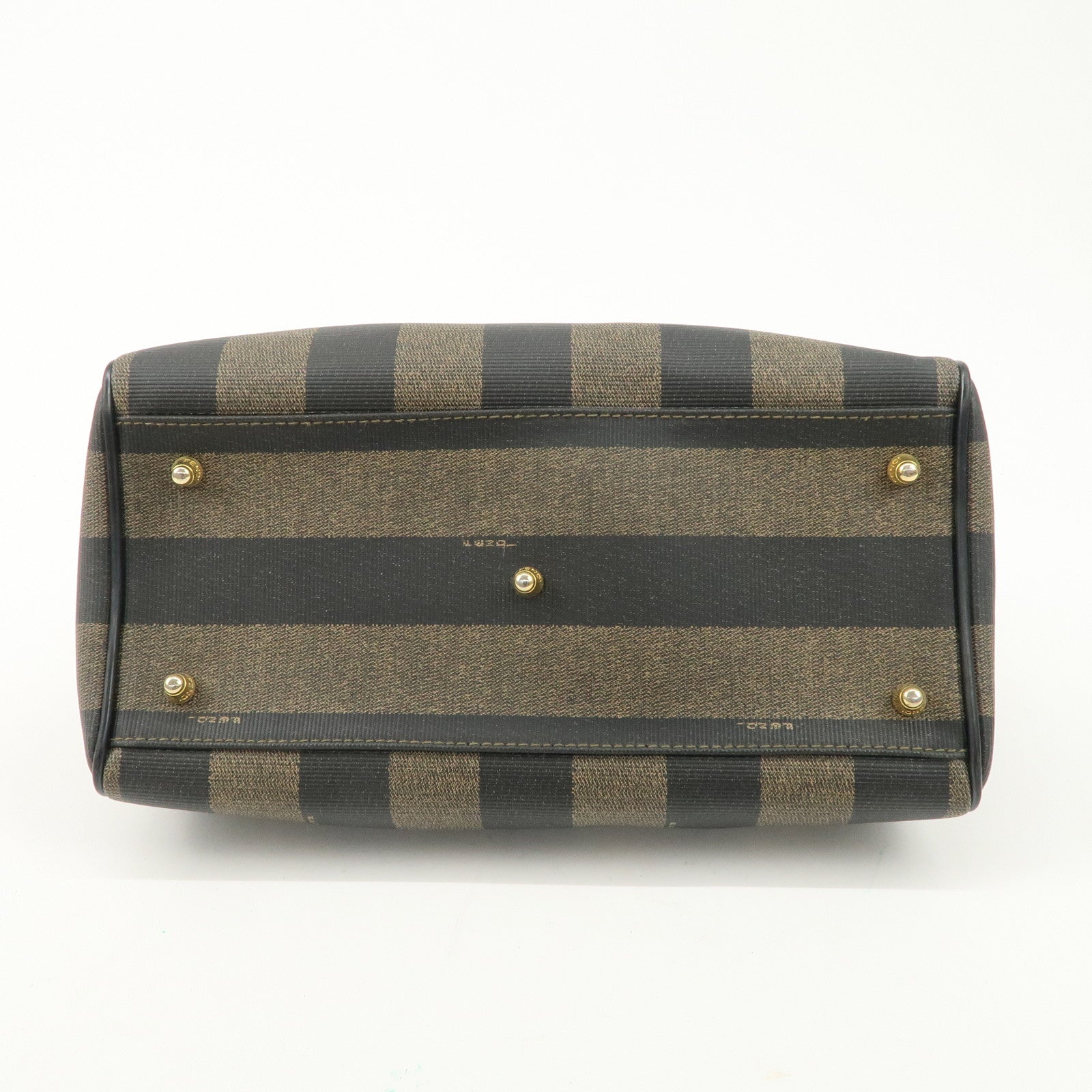 FENDI Pequin PVC Leather Boston Bag Black Brown 259022 Used