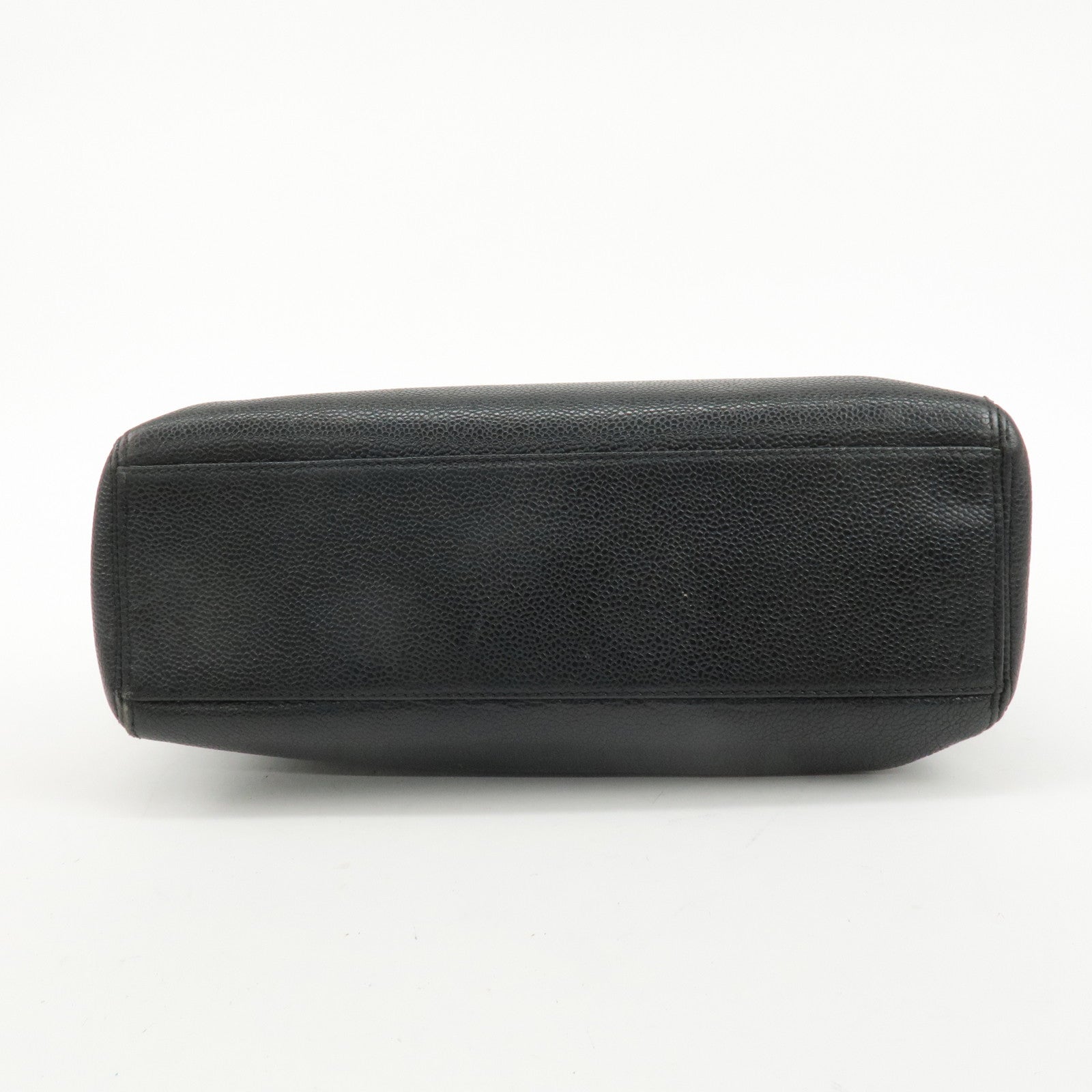 CHANEL Caviar Skin Chain Tote Bag Black Gold Used