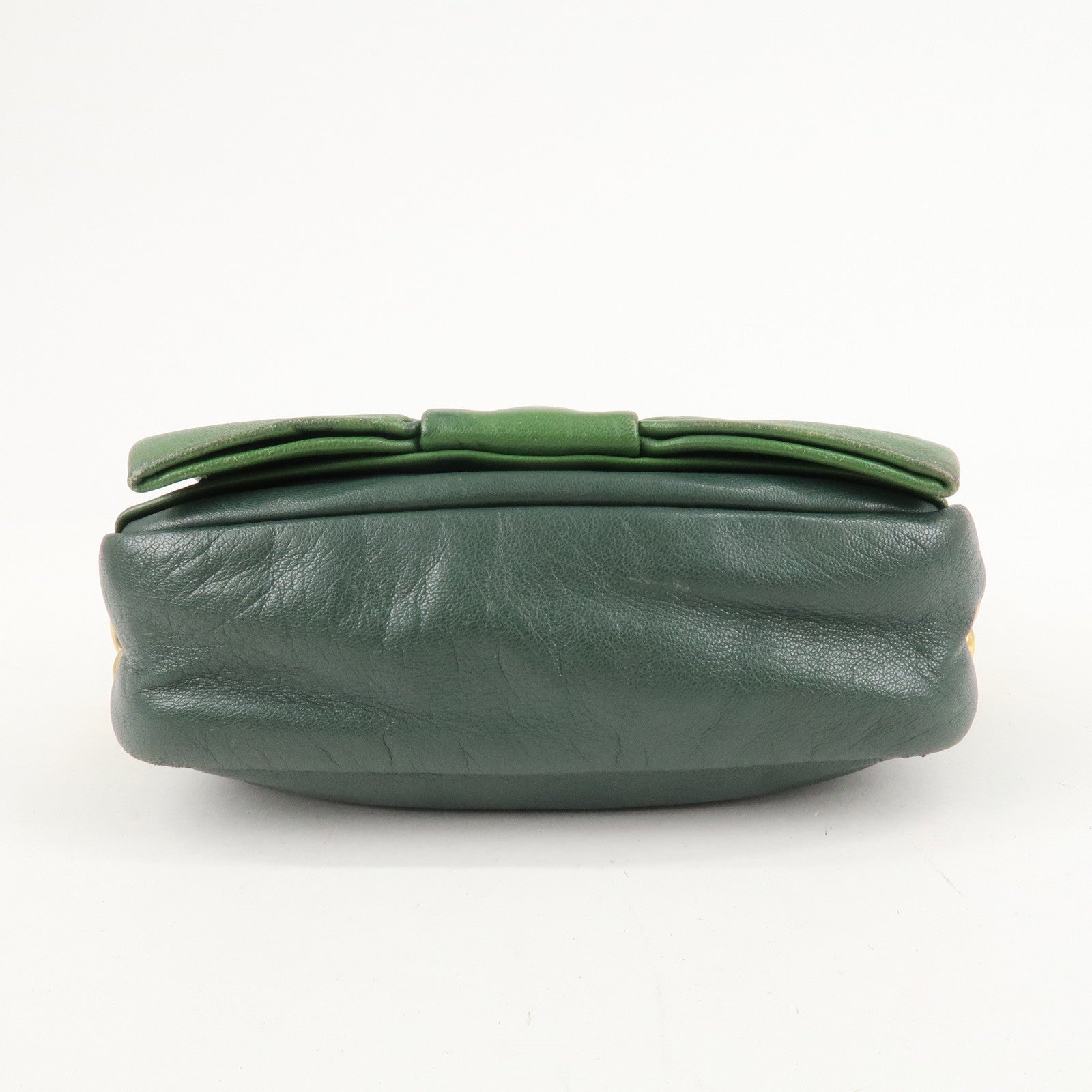 PRADA Logo Leather Ribbon Shoulder Bag Green BP0166 Used