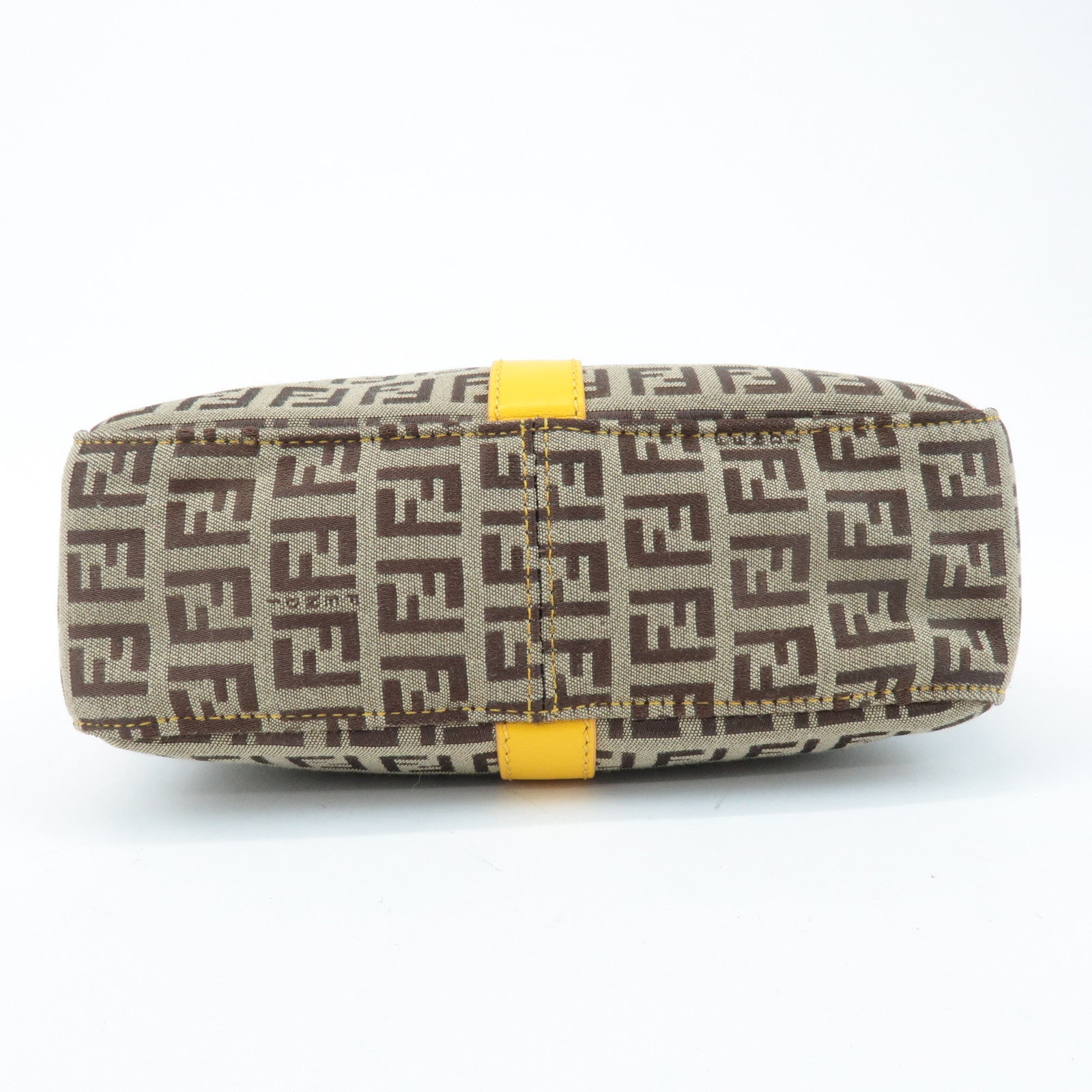 FENDI Zucchino Canvas Leather Shoulder Bag BrownYellow 8BT175 Used