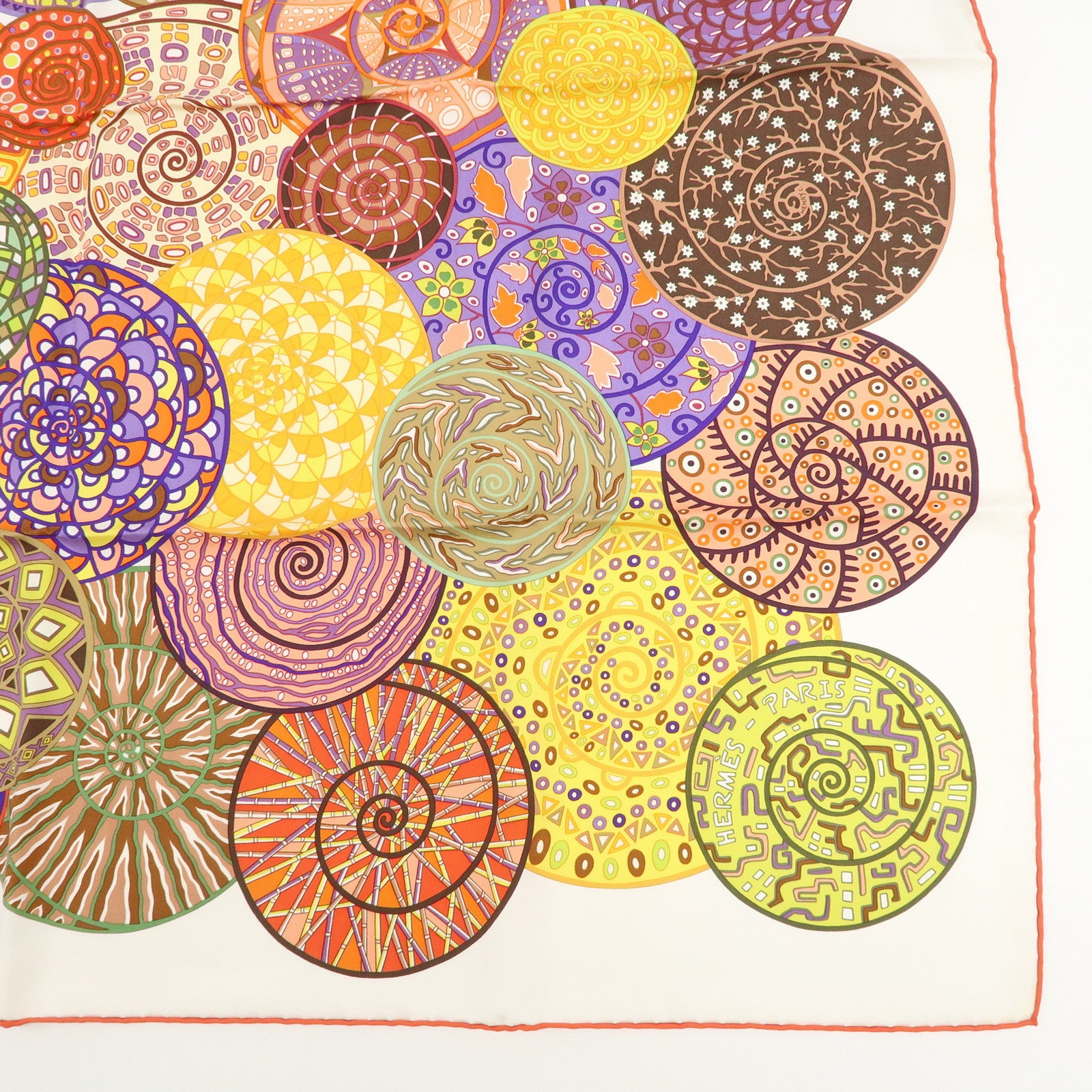 HERMES 100% Silk Carre 90 Reves d'Escargots Scarf Multi Color Used