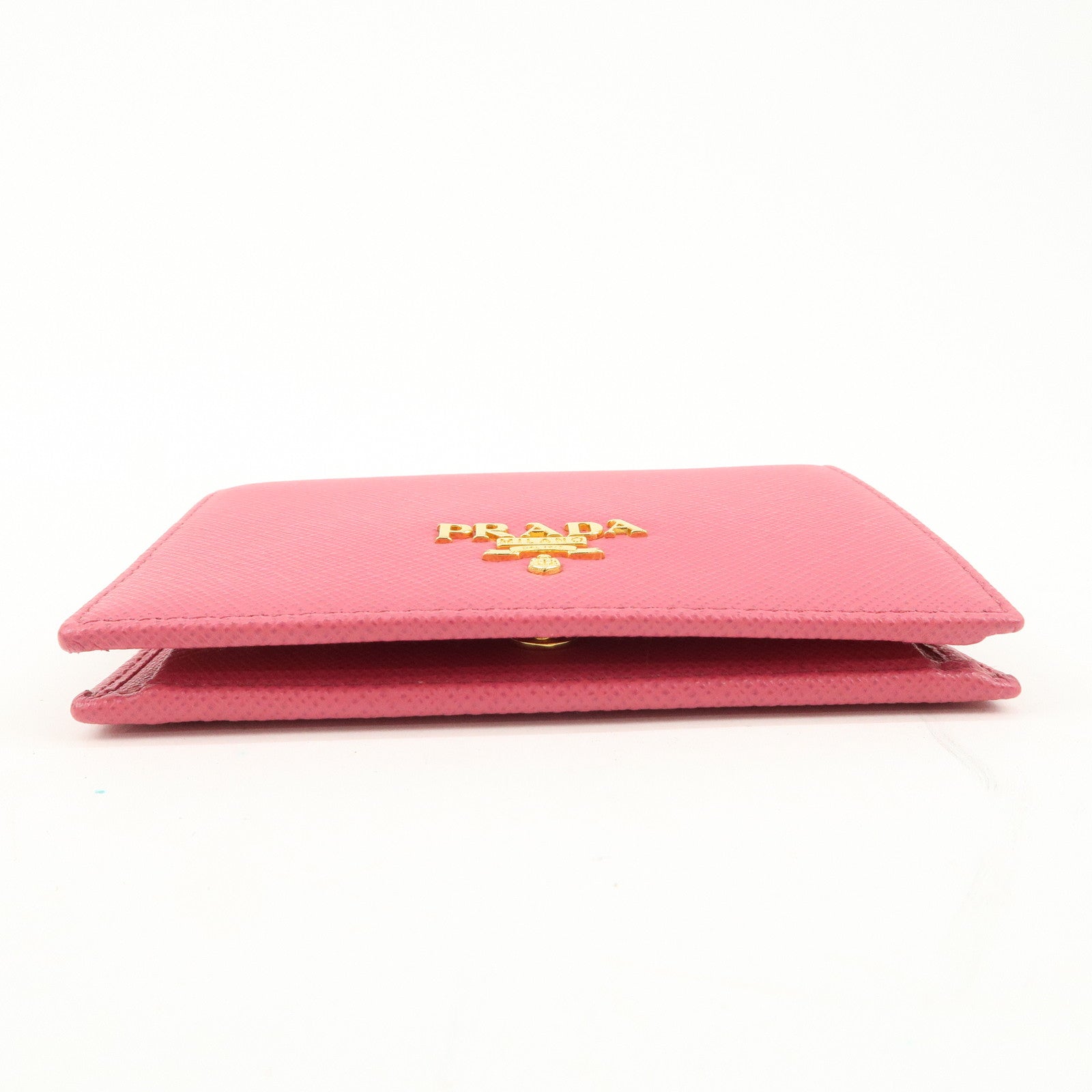 PRADA Logo Saffiano Leather Bi-Fold Wallet Pink 1MV204 Used