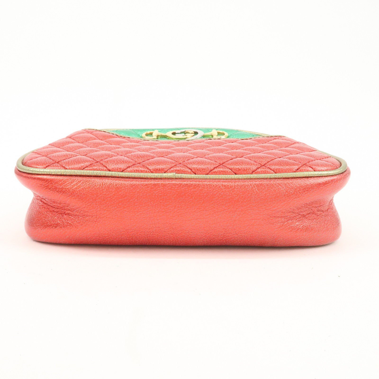 GUCCI Laminate Quilting Leather Shoulder Bag Green Red Gold 534951 Used