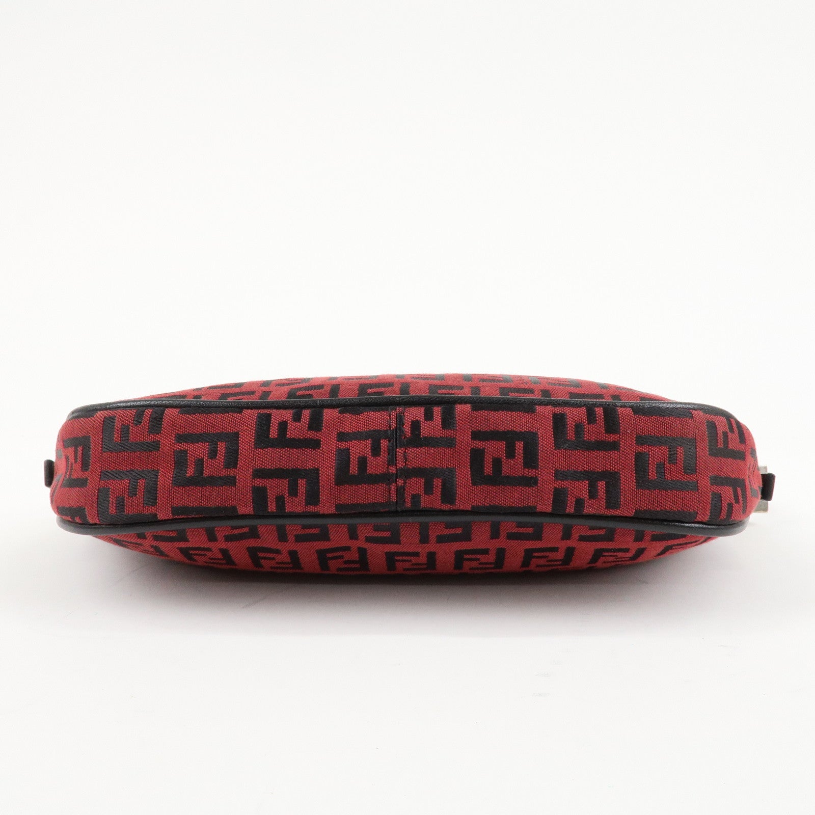 FENDI Zucchino Canvas Leather Accessory Pouch Hand Bag Black Red Used