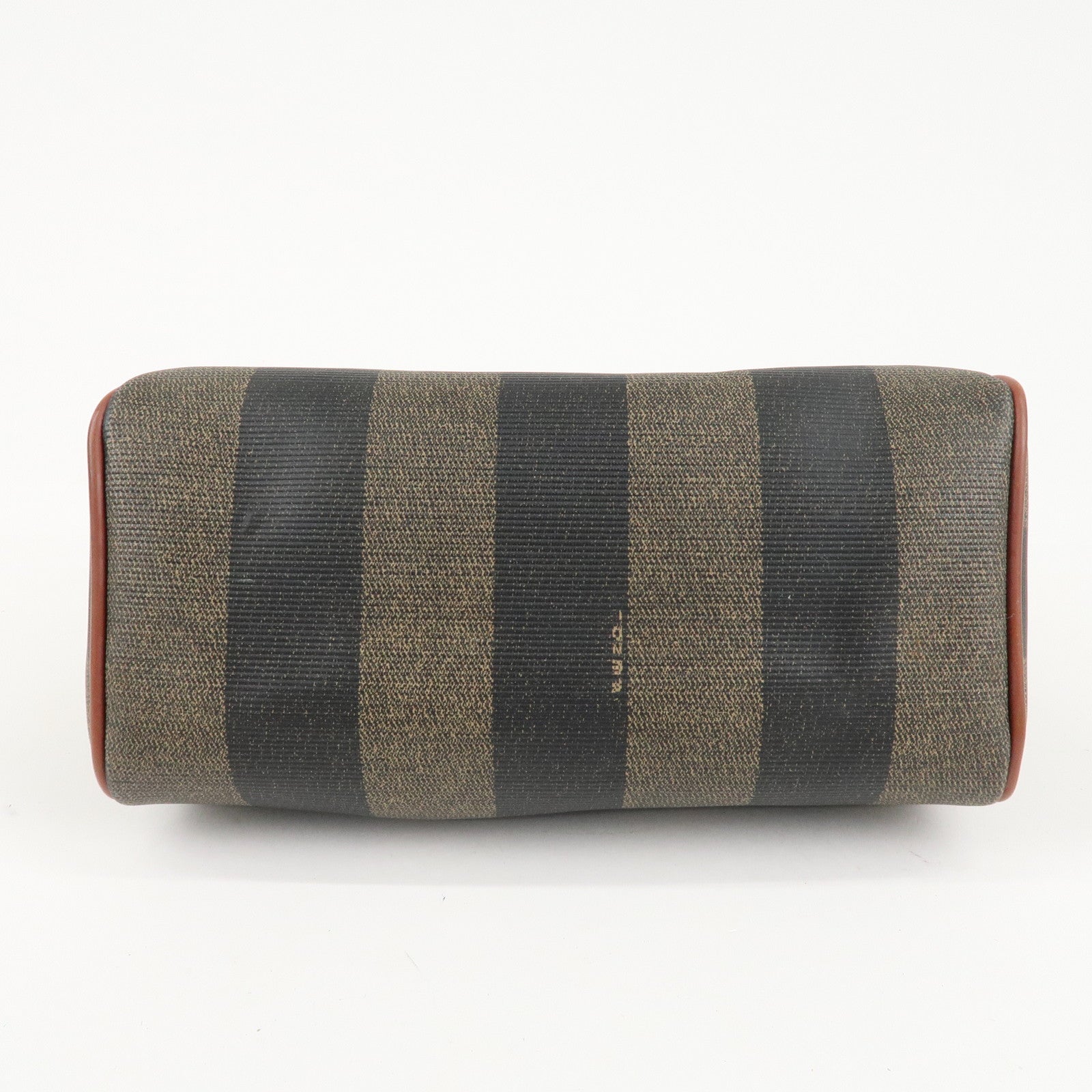 FENDI Pequin PVC Leather Mini Boston Bag Khaki Brown Black Used