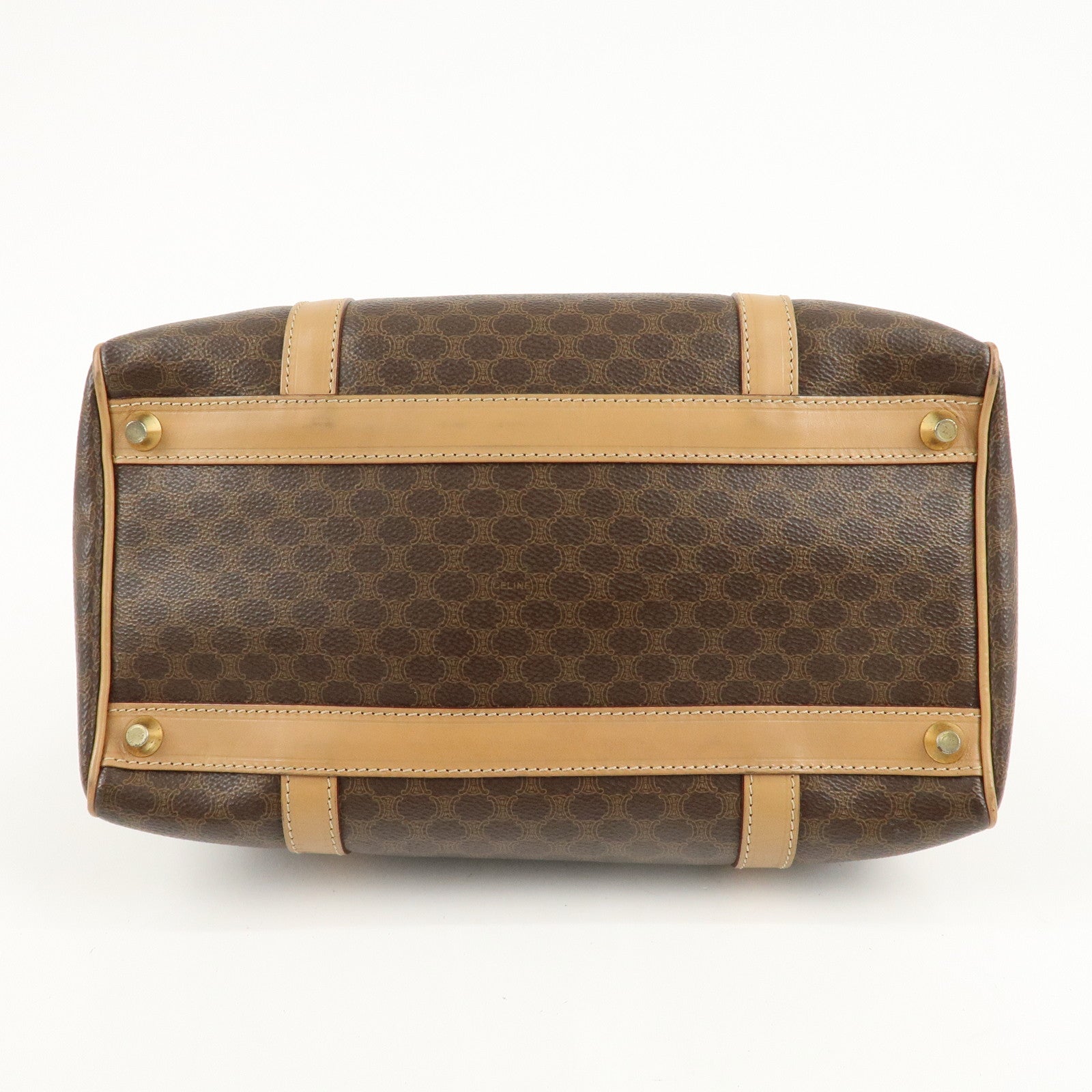 CELINE Macadam PVC Leather Boston Bag Hand Bag Brown Used