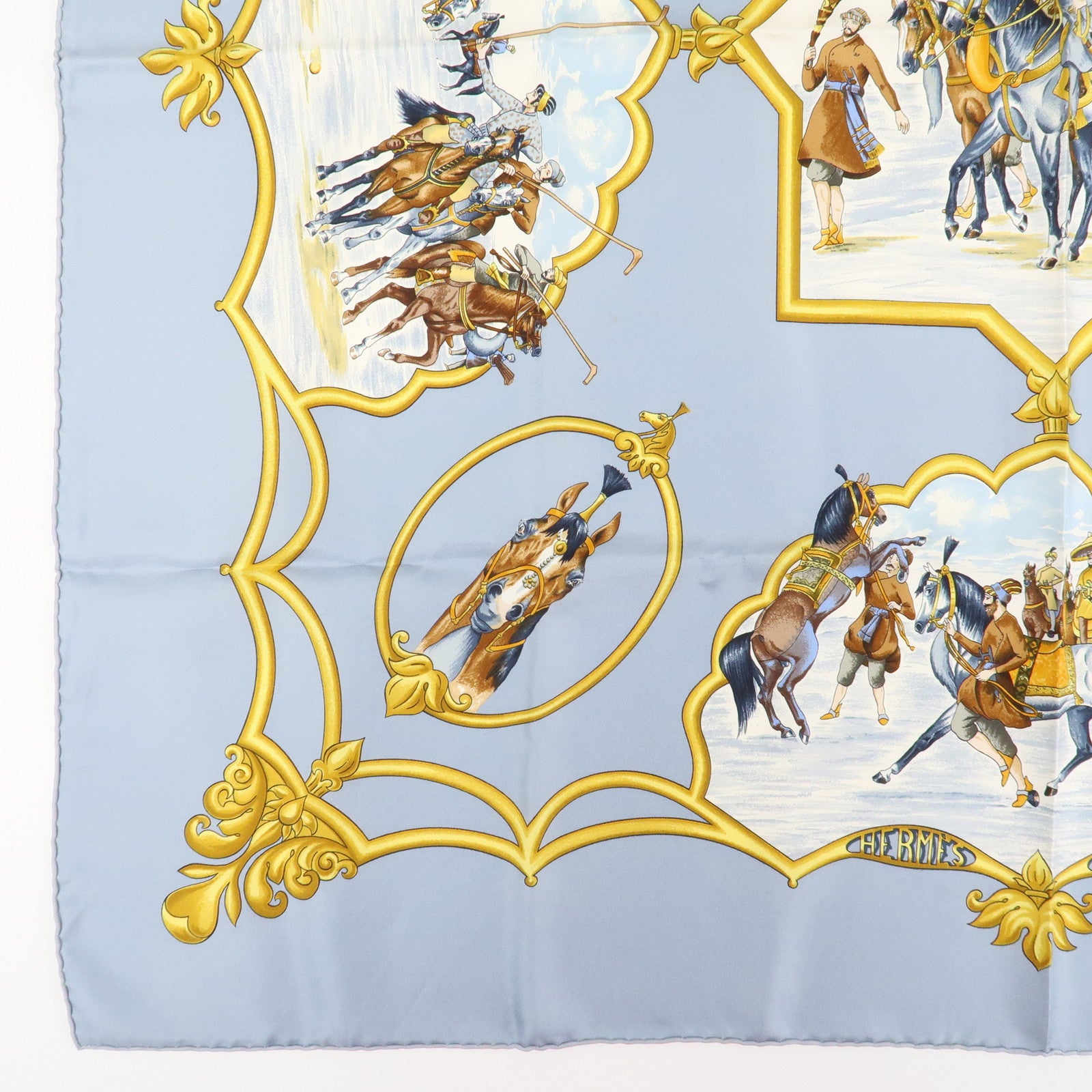 HERMES Carre 90 Silk 100% Scarf Les Chevaux Des Moghols Used
