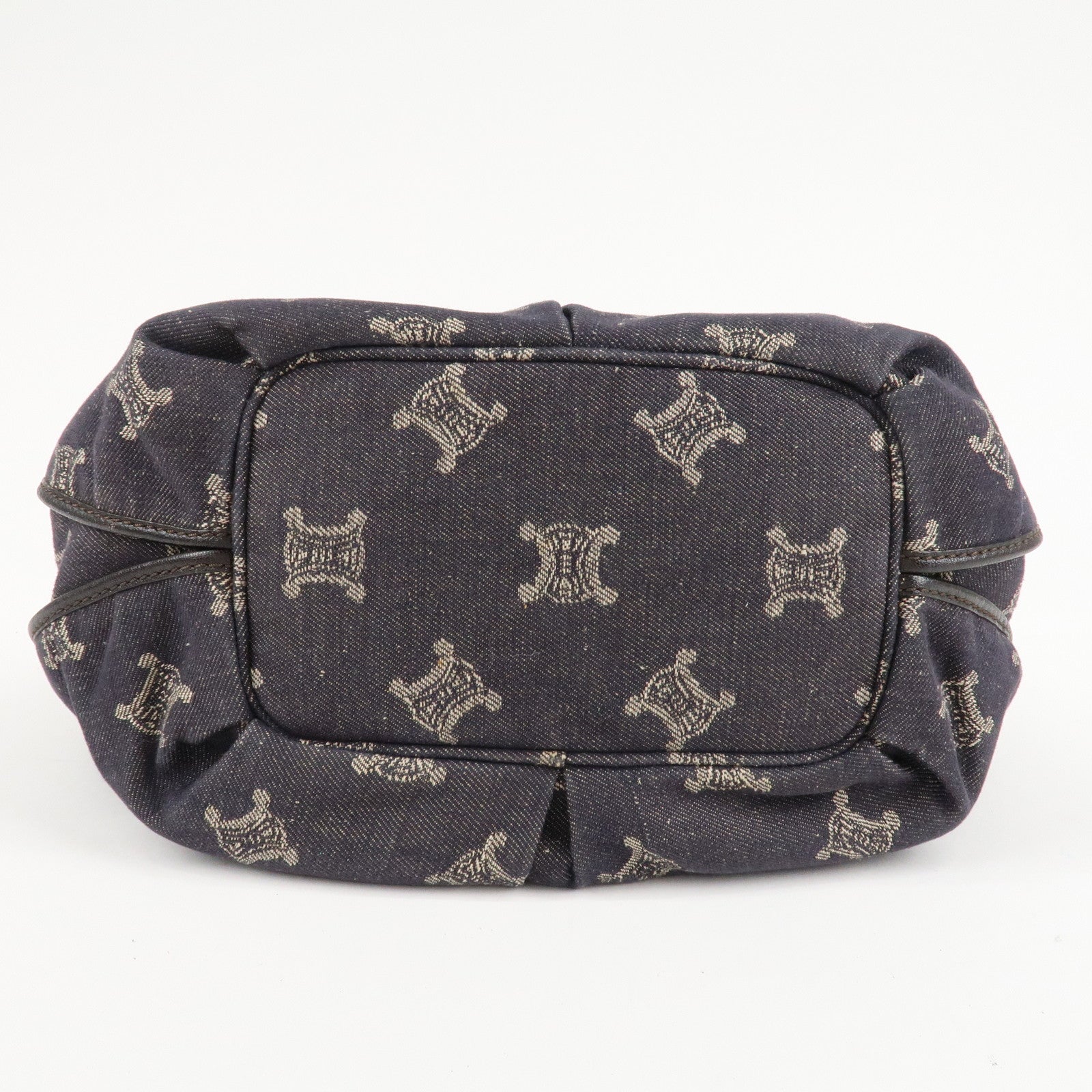 CELINE Macadam Denim Leather Bitter Sweet Shoulder Bag Navy Brown Used