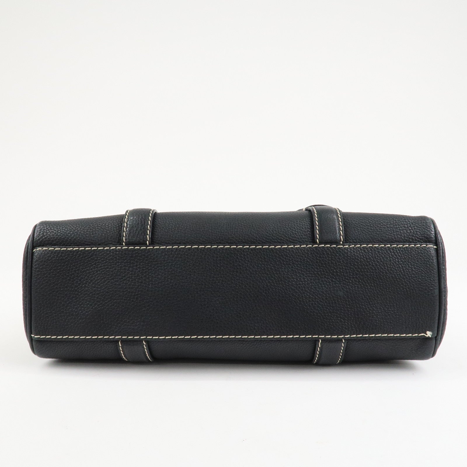 CELINE Leather Macadam Engraved Boston Bag Shoulder Bag Black Used