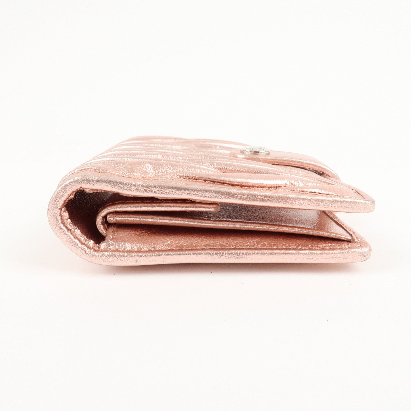 MIU MIU Matelasse Leather Bi-fold Wallet Metalic Pink 5MV016 Used
