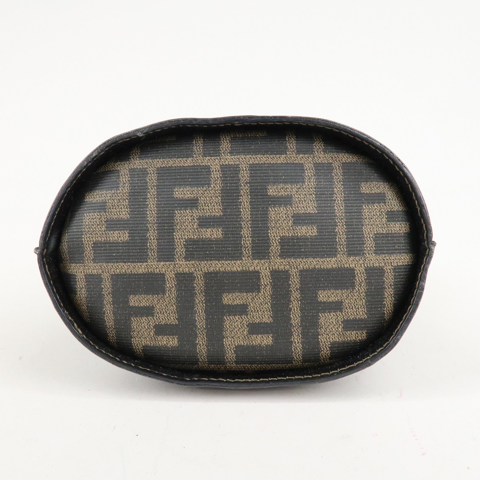 FENDI Zucca Logo Print PVC Leather Shoulder Bag Black Brown Used