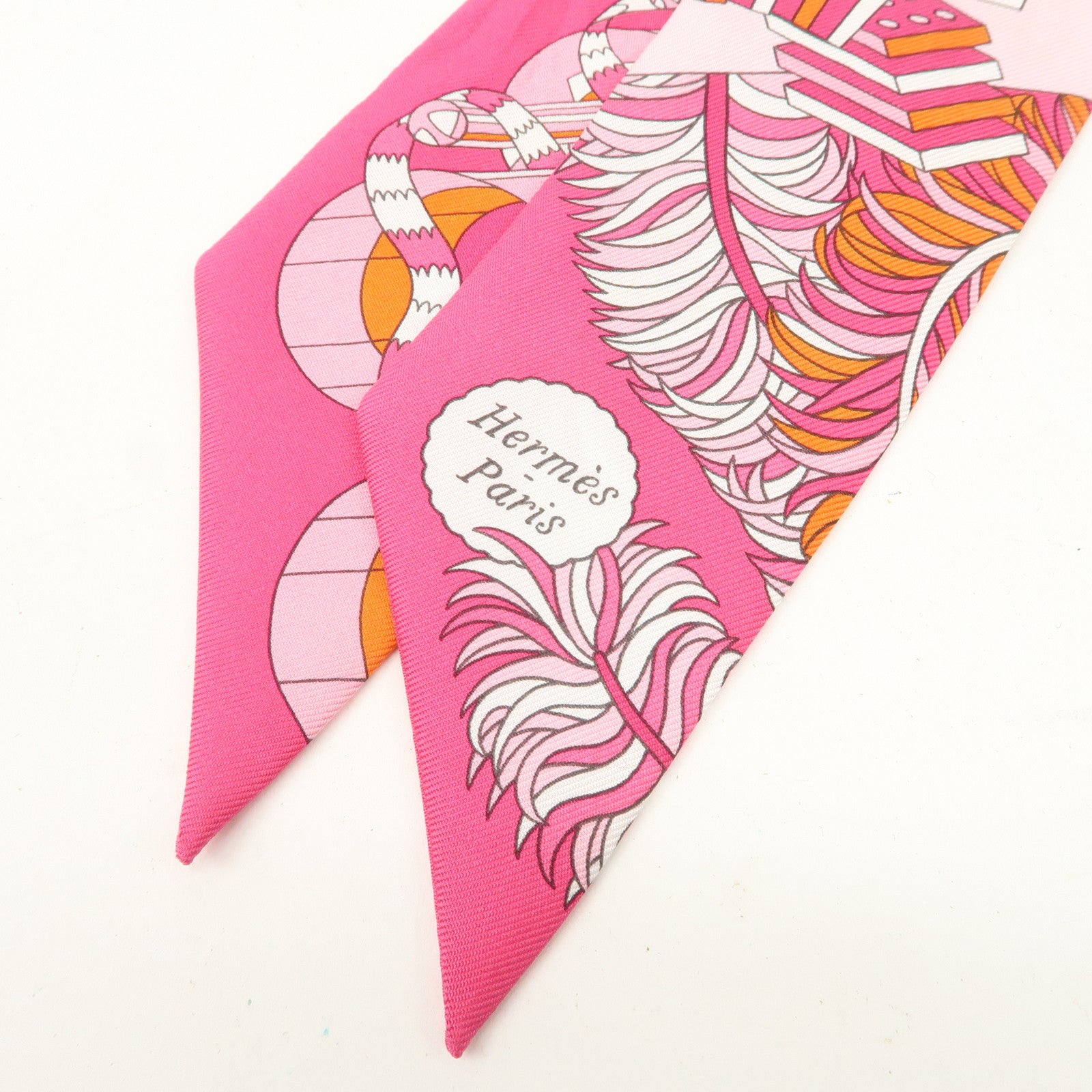 HERMES Silk 100% Twilly Scarf De l'Ombrelle aux Duels Pink Used