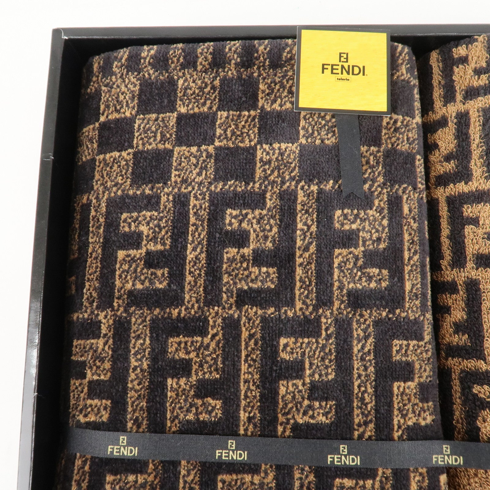 FENDI Zucca Set of 3 Cotton 100% Towel Black Brown Used