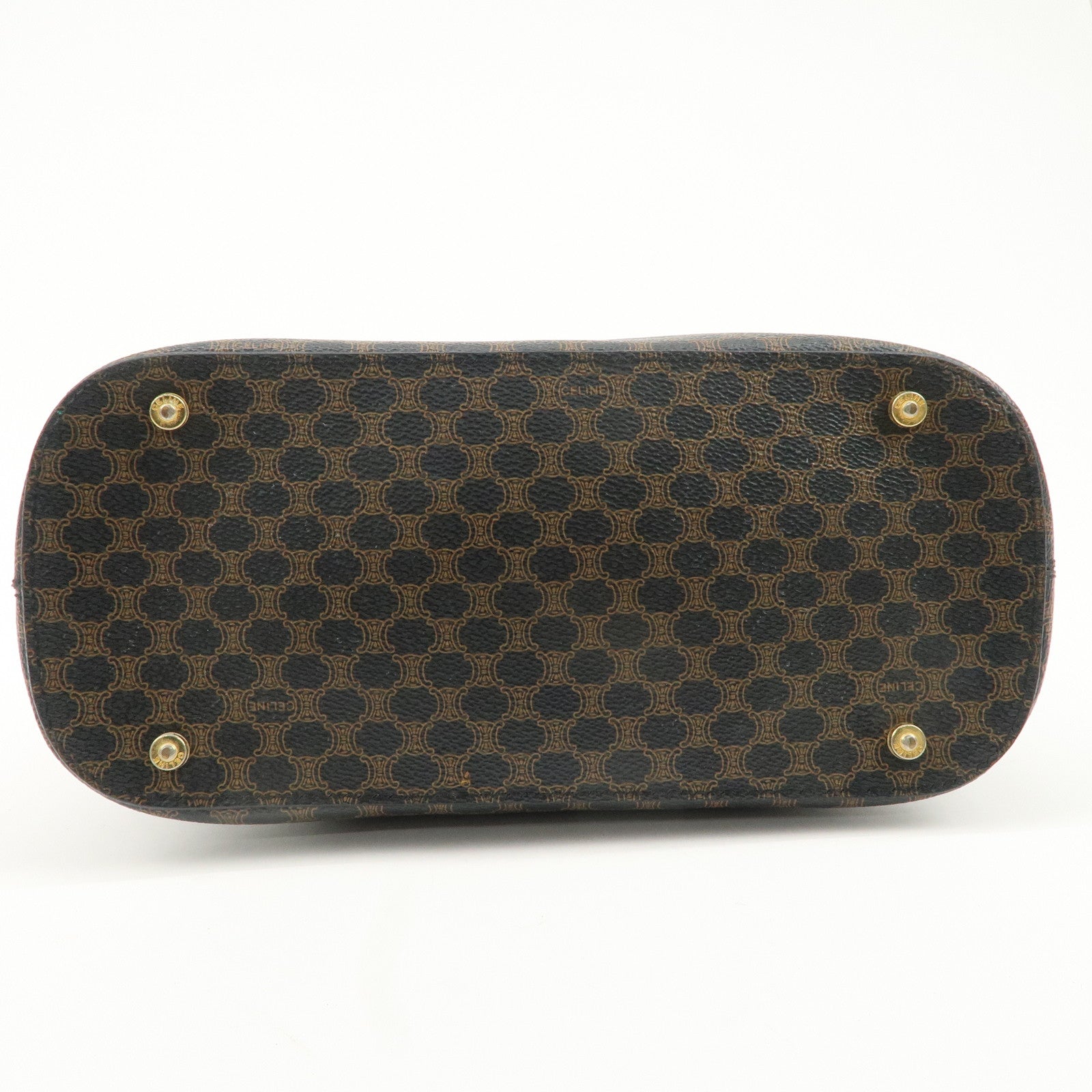 CELINE Macadam PVC Leather Hand Bag Black Brown Gold HDW Used