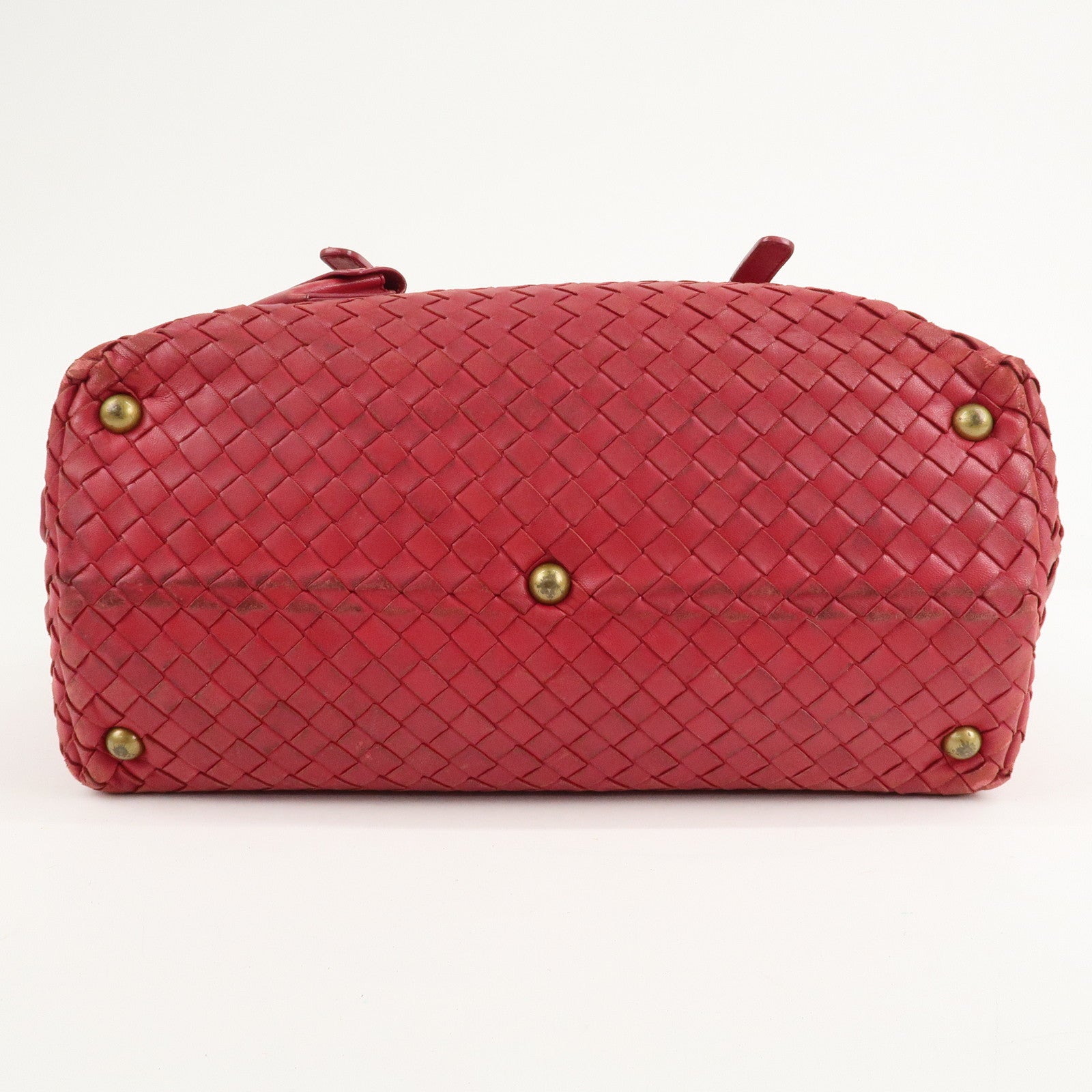 BOTTEGA VENETA Intrecciato Leather Montaigne Boston Bag Red Used